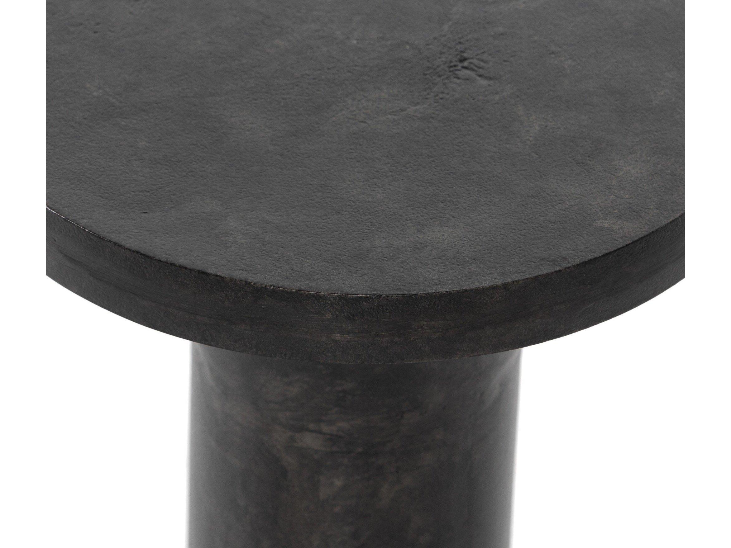 Four Hands Marlow Gino Round Metal Raw Black End Table