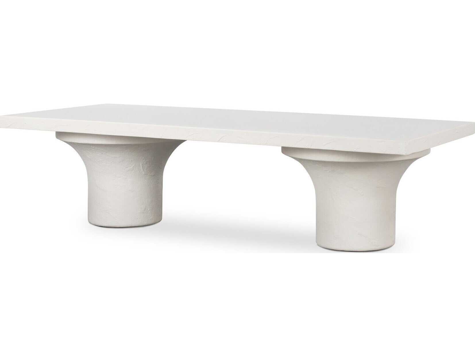 Four Hands Constantine Parra Rectangular Plaster Molded Concrete White Coffee Table