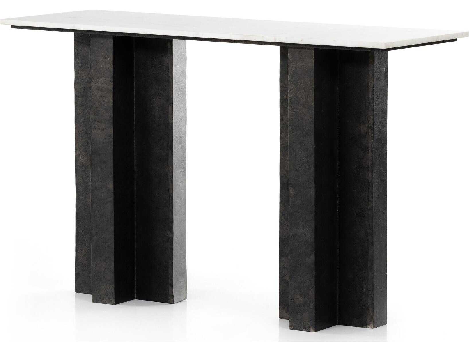 Four Hands Marlow Terrell Rectangular Raw Black Polished White Marble Console Table