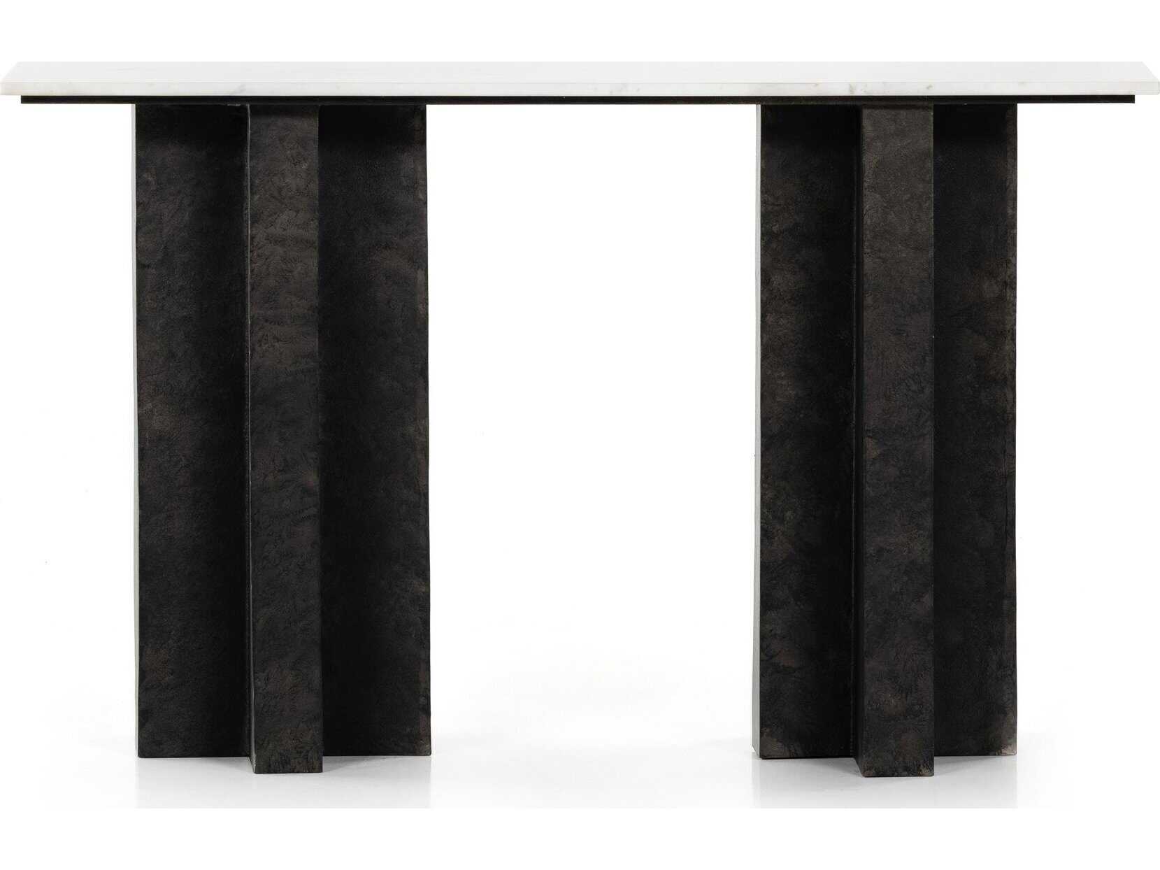 Four Hands Marlow Terrell Rectangular Raw Black Polished White Marble Console Table