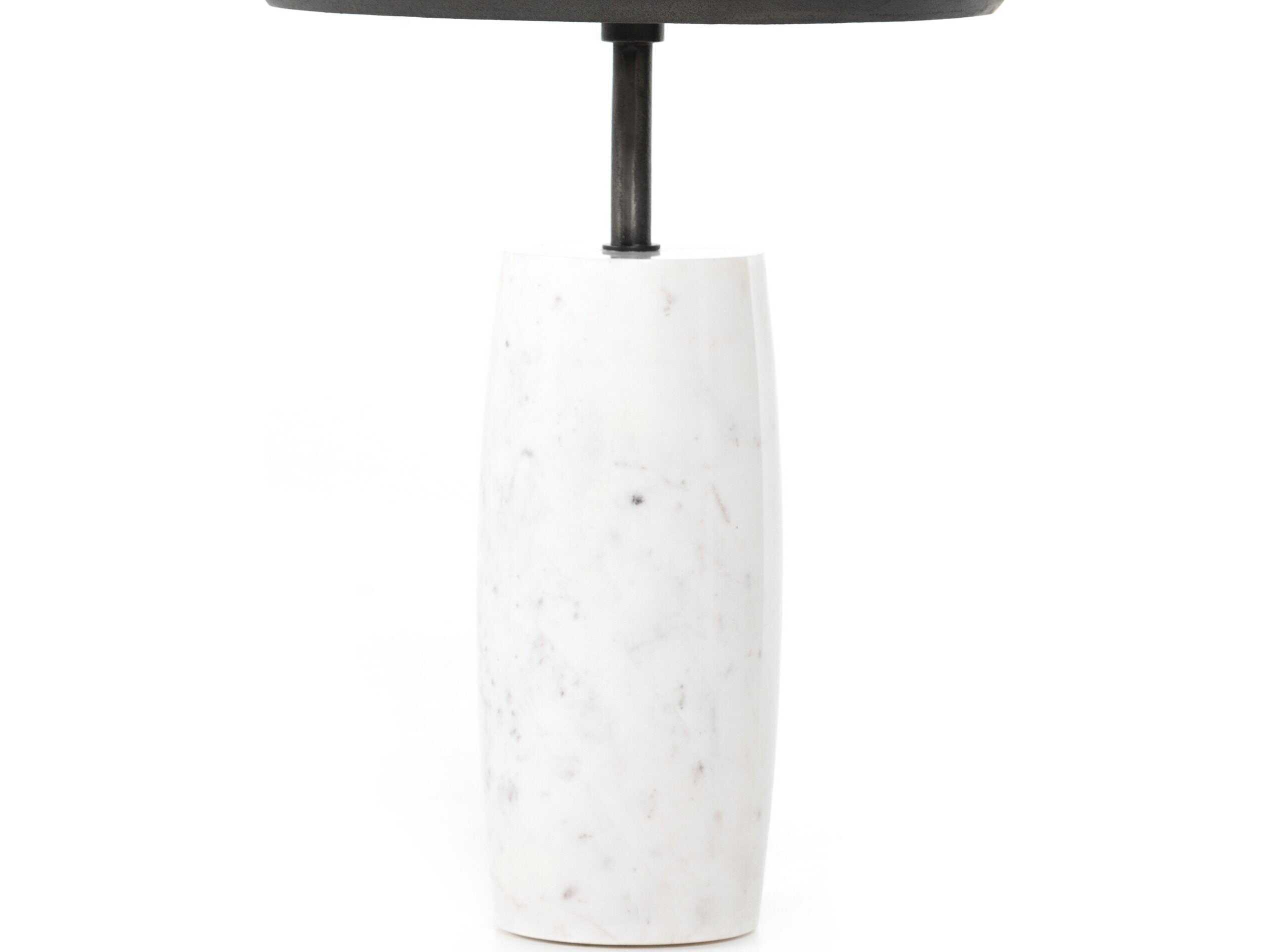 Four Hands Marlow Cronos Round Metal Polished White Marble Solid Hammered Grey End Table