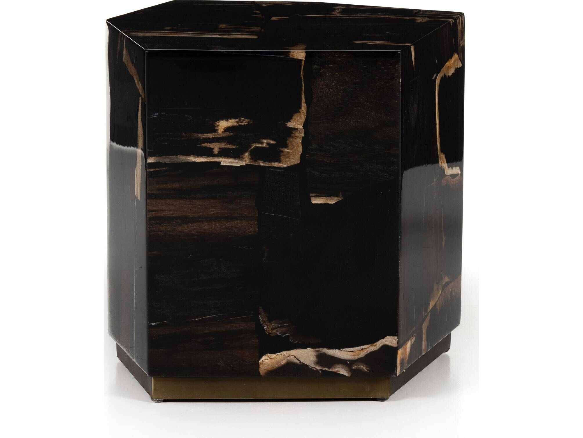 Four Hands Palu Shep Rectangular Matte Brass Dark Petrified Wood End Table