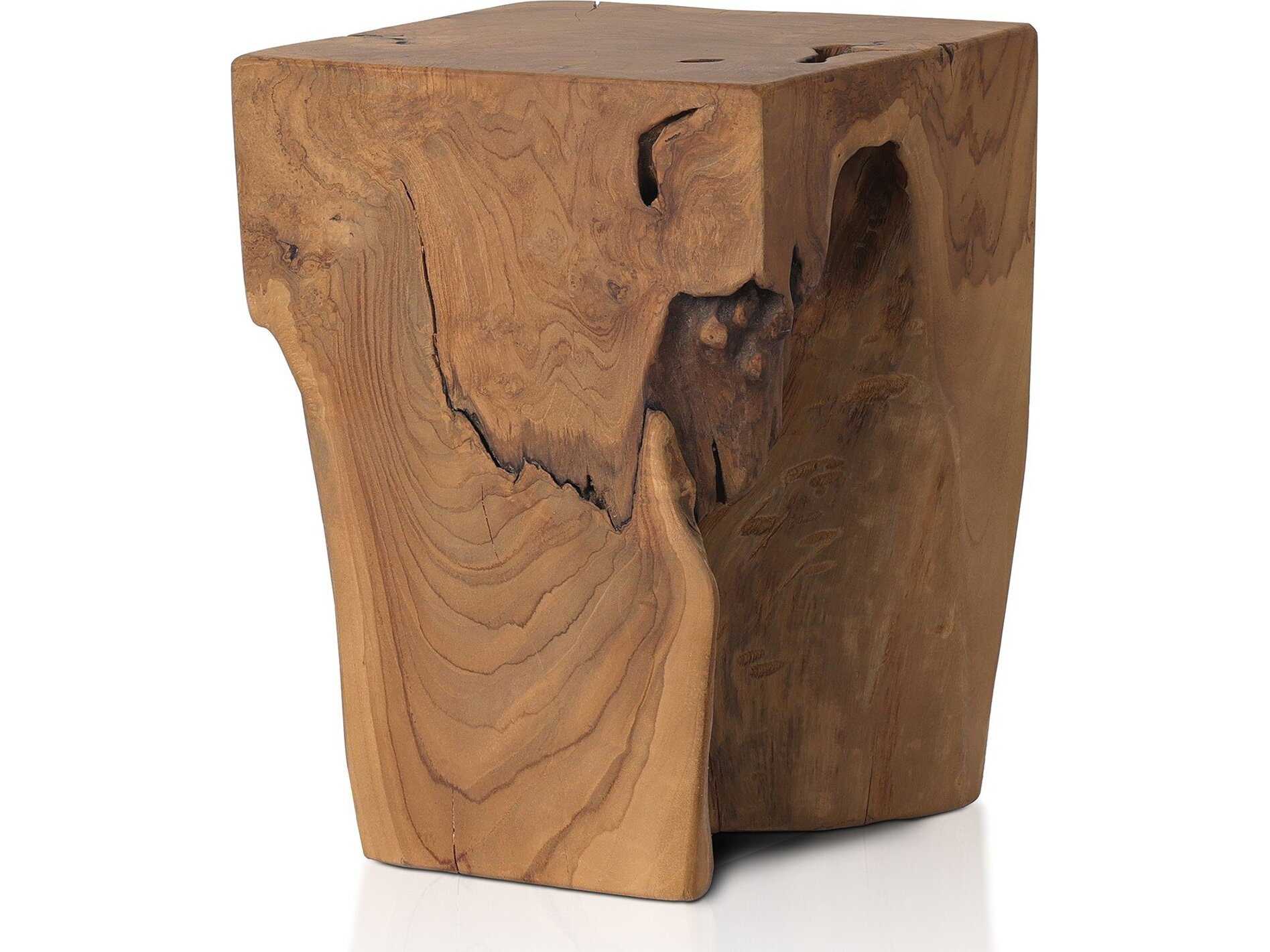 Four Hands Duvall Teak Square Stool Aged Natural Teak Stool