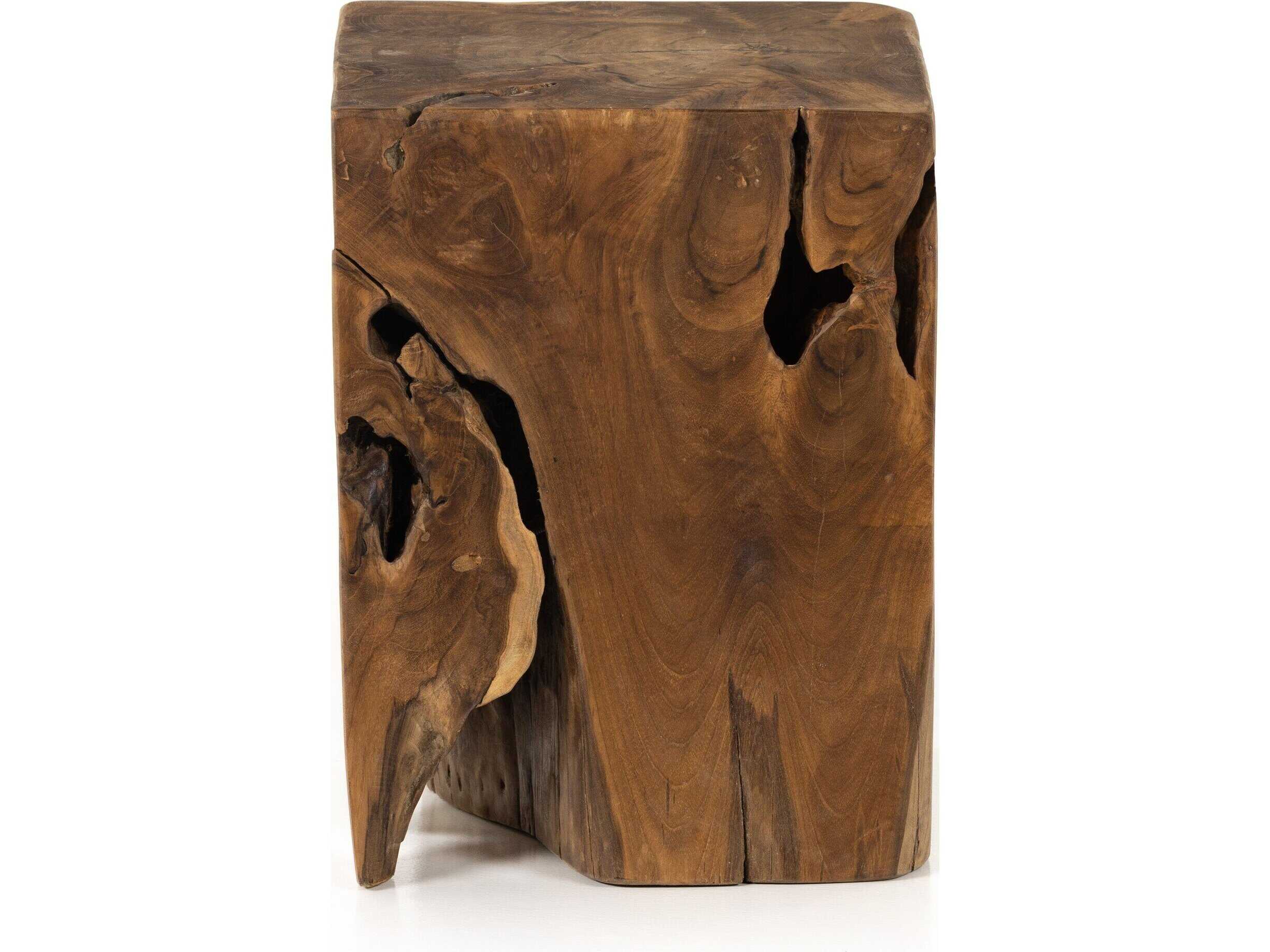 Four Hands Duvall Teak Square Stool Aged Natural Teak Stool