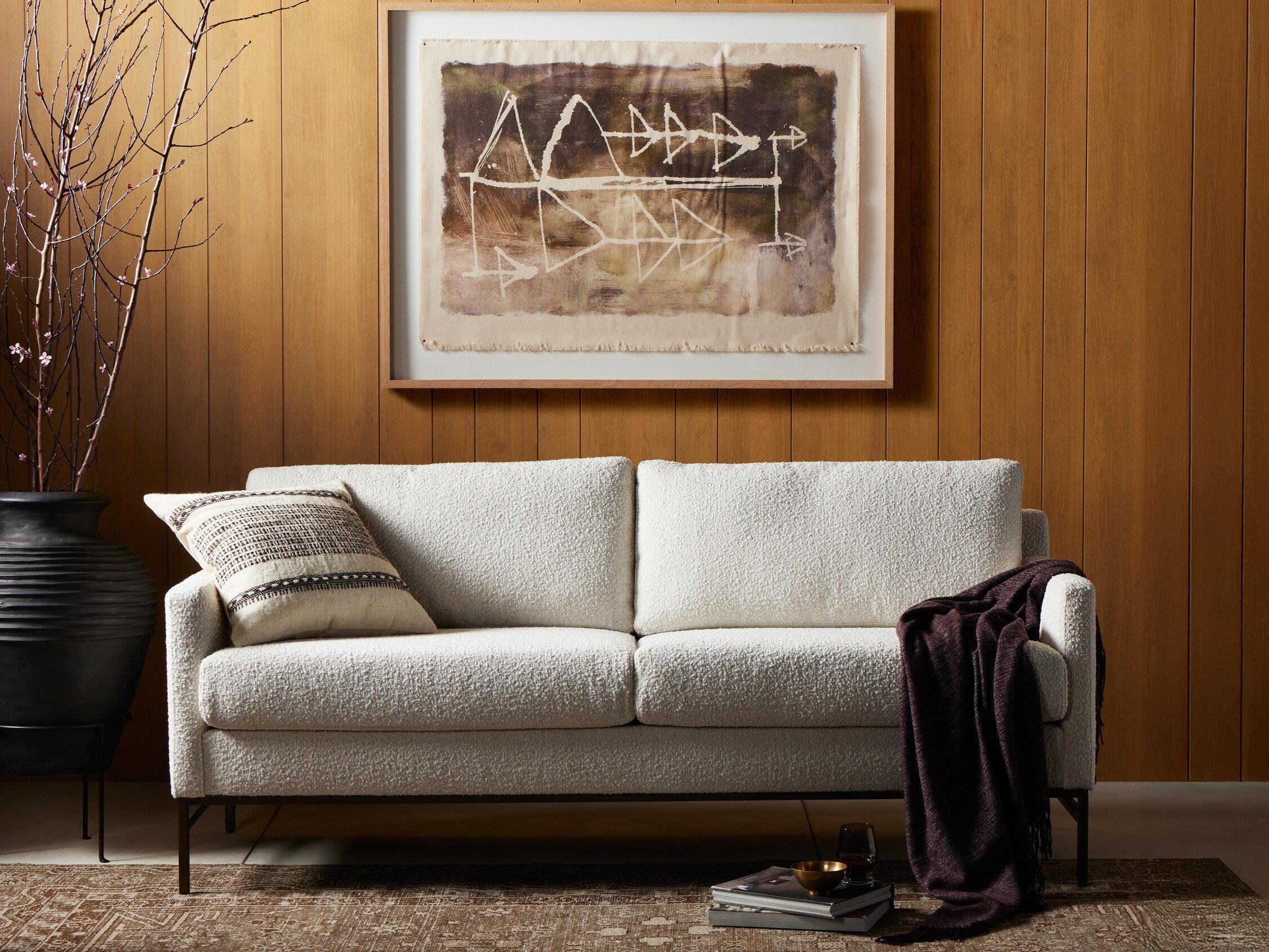 Four Hands Grayson Vanna Aged Bronze Knoll Natural Beige Upholstered Loveseat