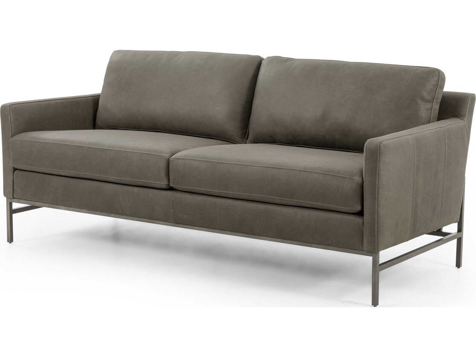 Four Hands Grayson Vanna Umber Pewter Leather Sofa
