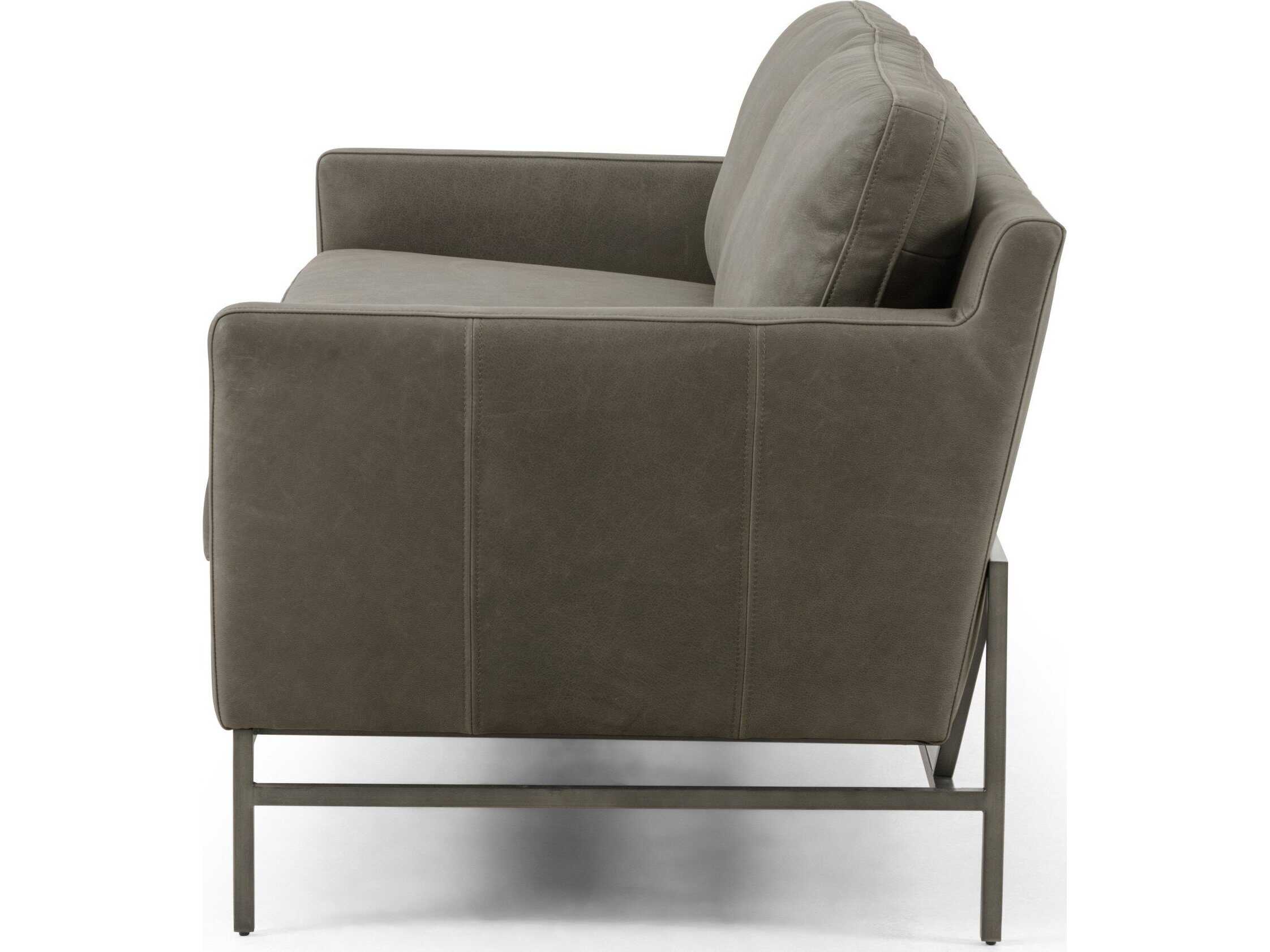 Four Hands Grayson Vanna Umber Pewter Leather Sofa