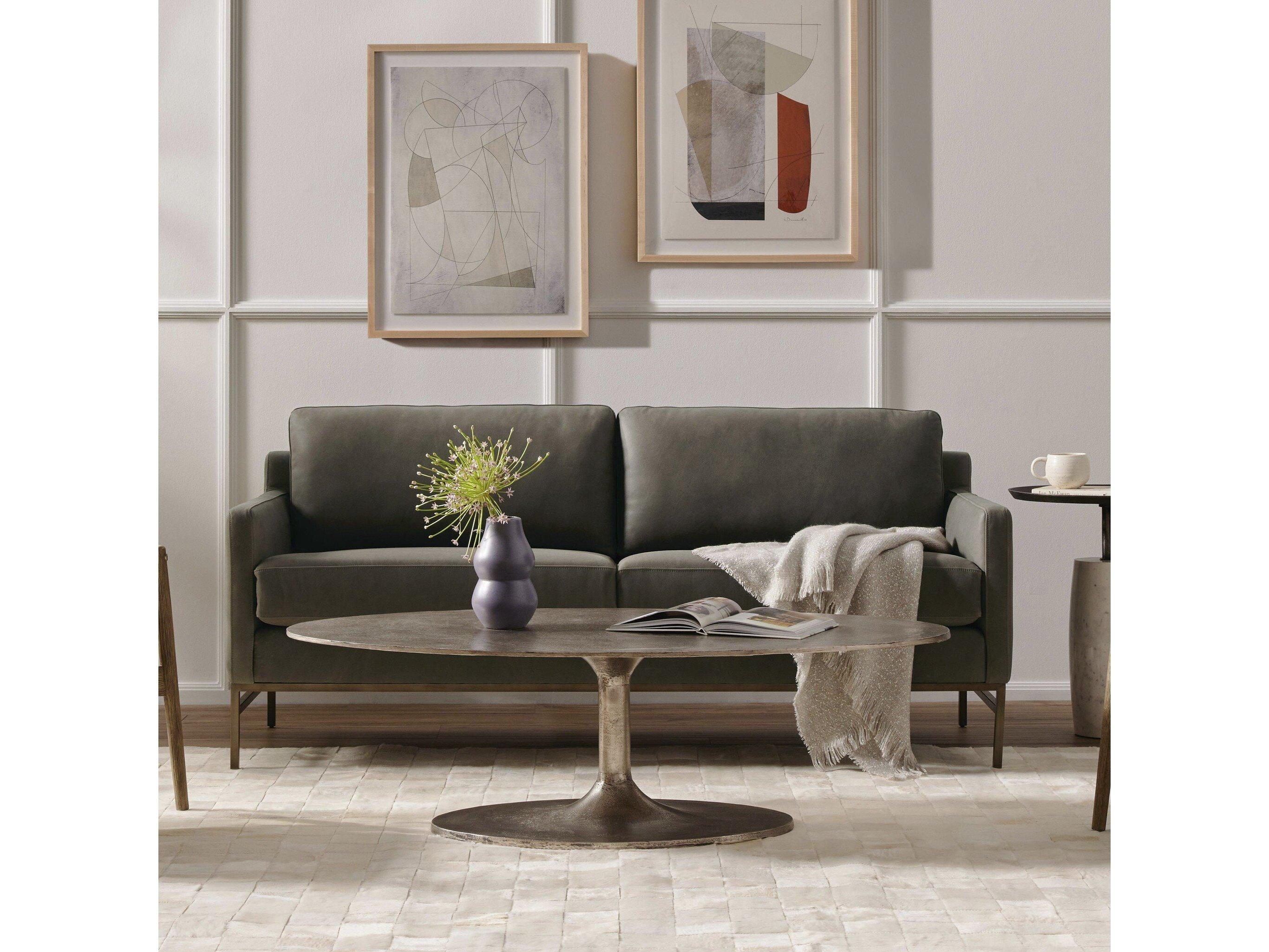 Four Hands Grayson Vanna Umber Pewter Leather Sofa