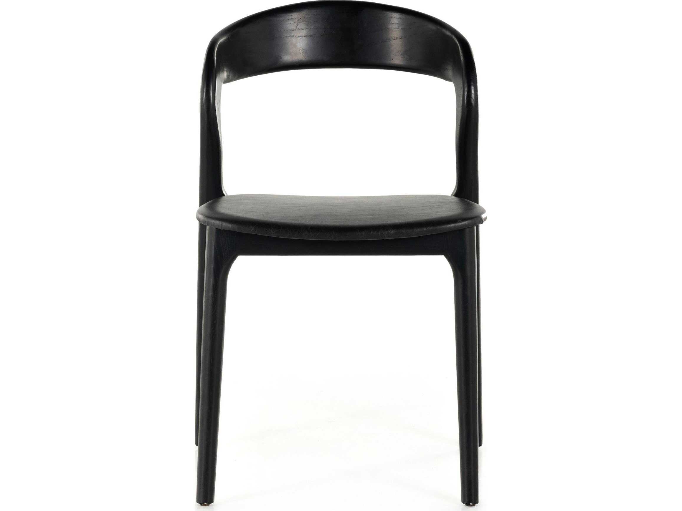 Four Hands Allston Amare Leather Ash Wood Black Upholstered Side Dining Chair