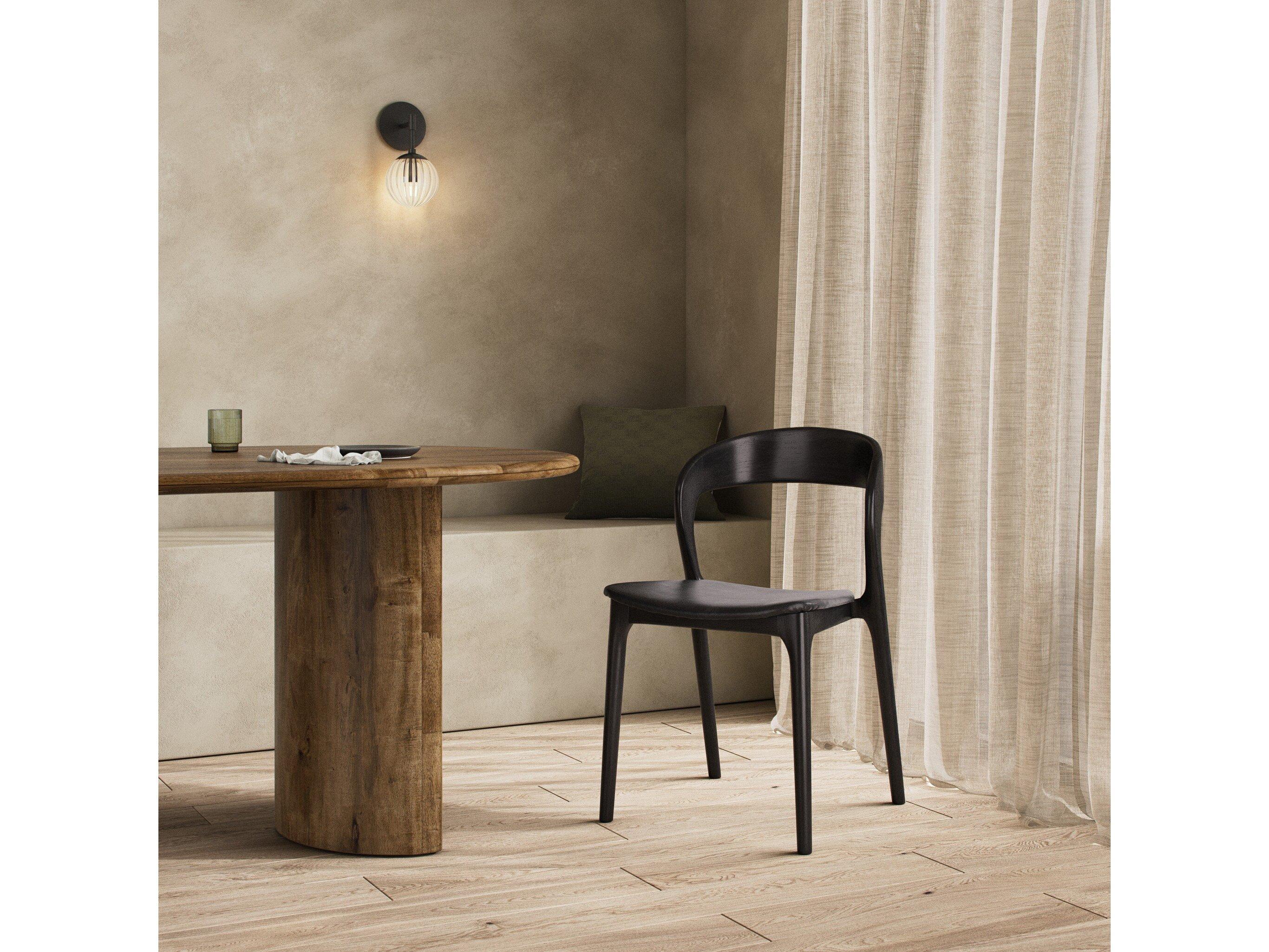 Four Hands Allston Amare Leather Ash Wood Black Upholstered Side Dining Chair