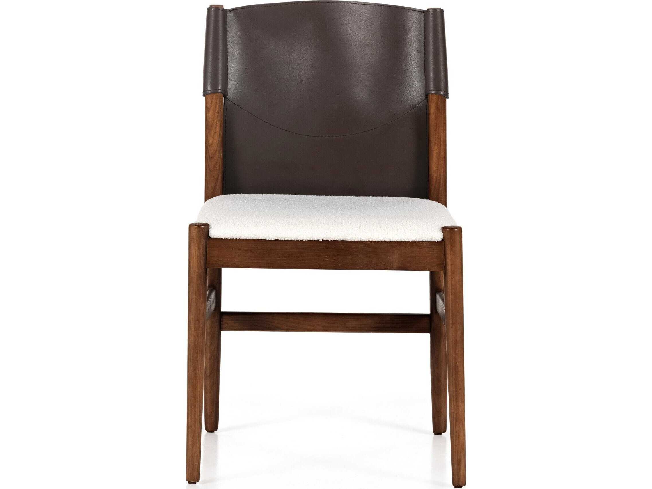 Four Hands Allston Lulu Leather Ash Wood Brown Upholstered Side Dining Chair