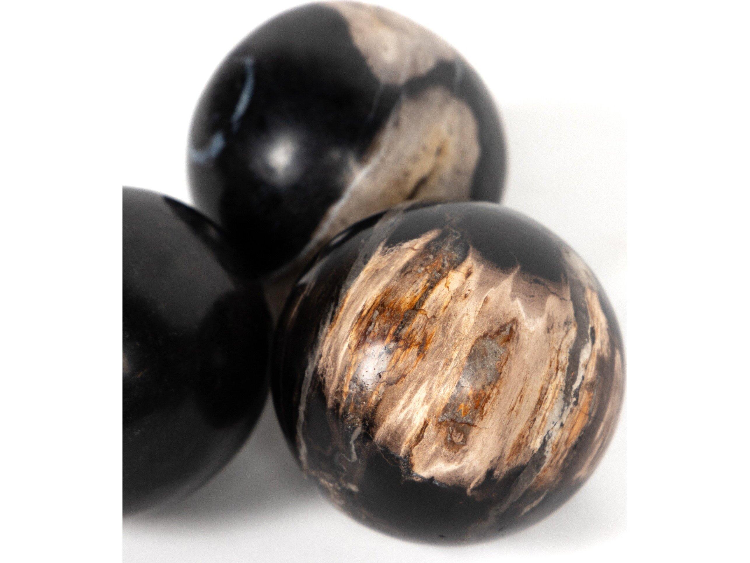 Four Hands Palu  Dark Petrified Wood  Balls, Set Of 3