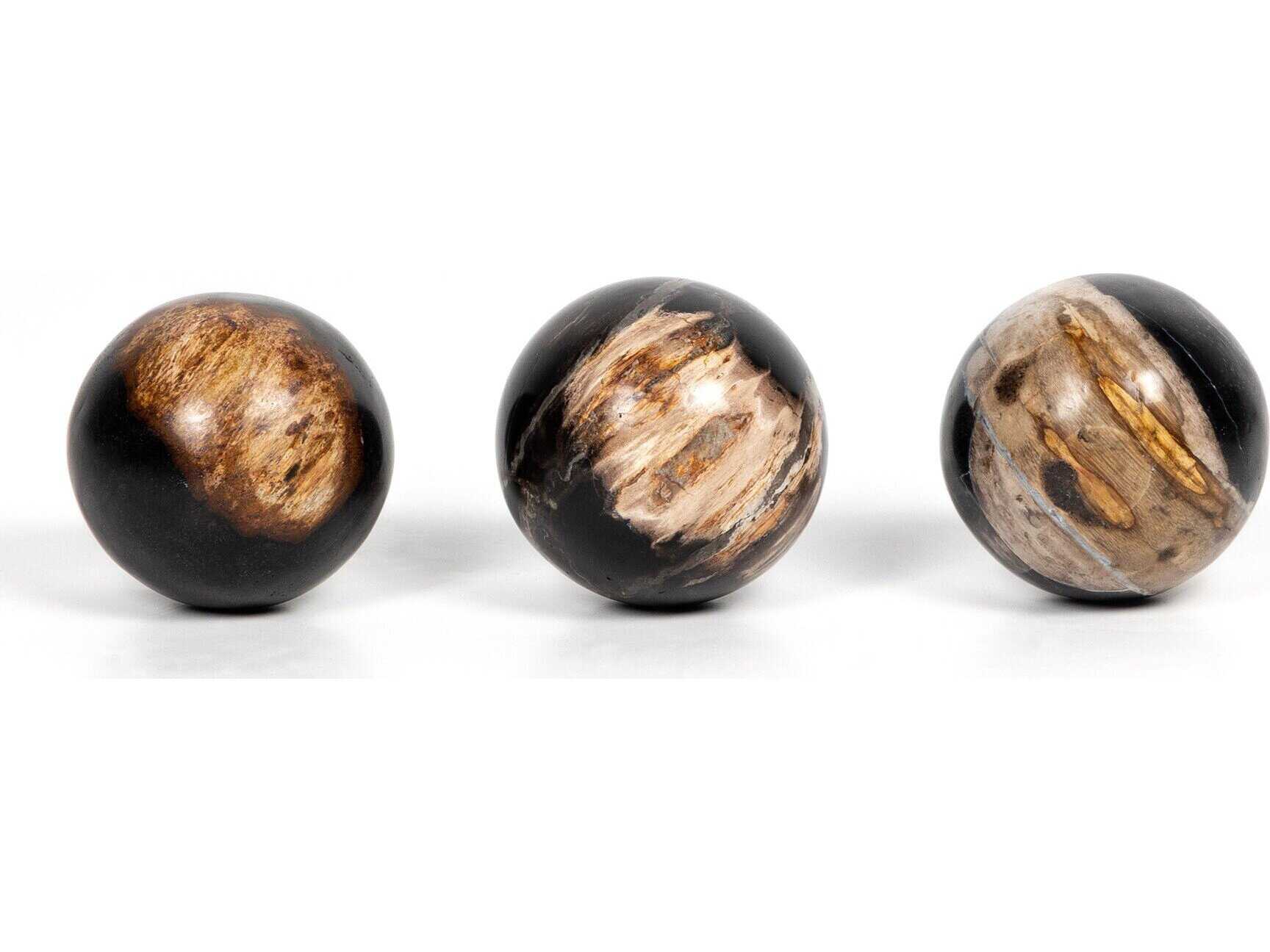 Four Hands Palu  Dark Petrified Wood  Balls, Set Of 3