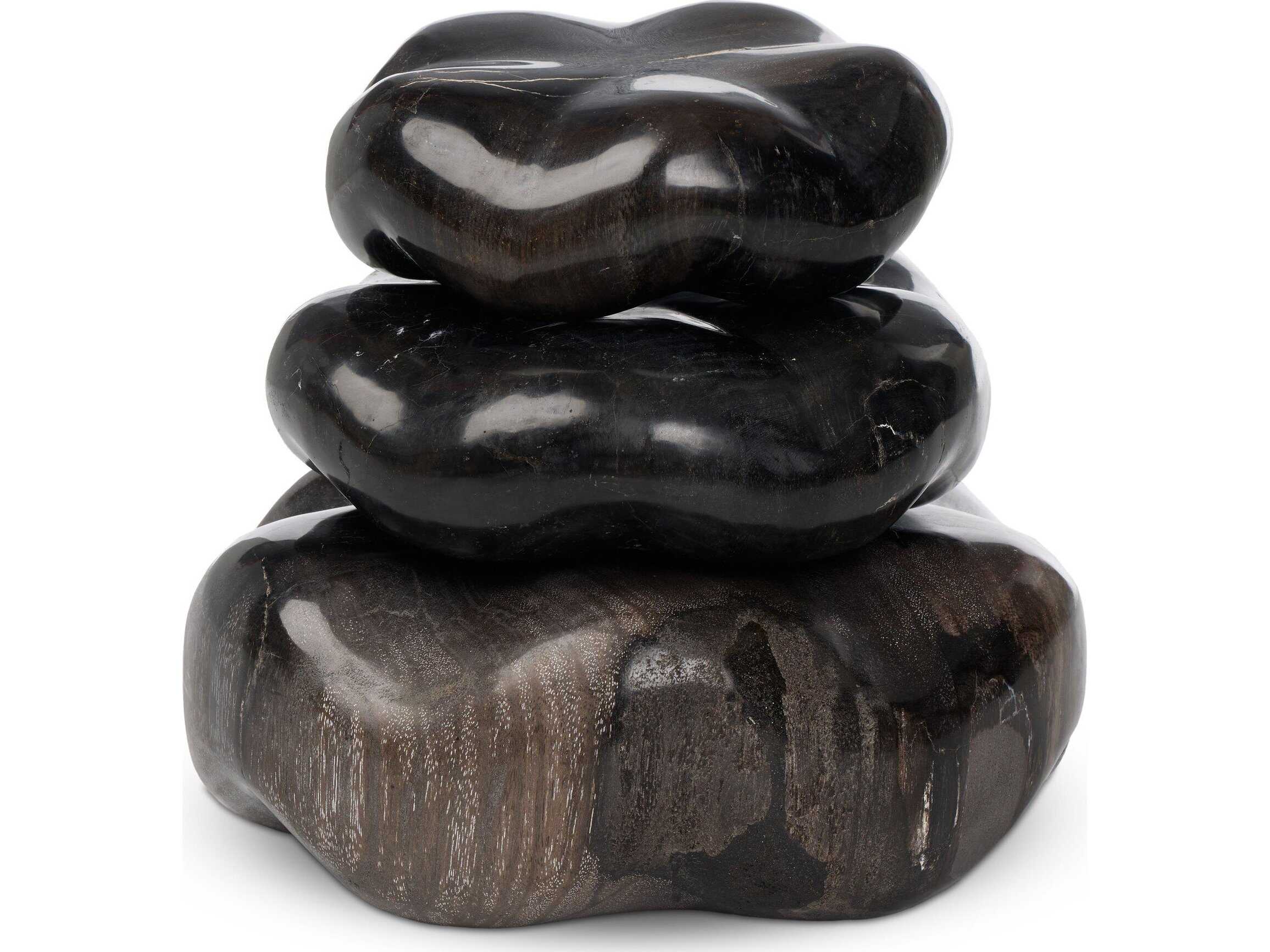 Four Hands Palu  Dark Petrified Wood  Organic Sculpture, Set Of 3