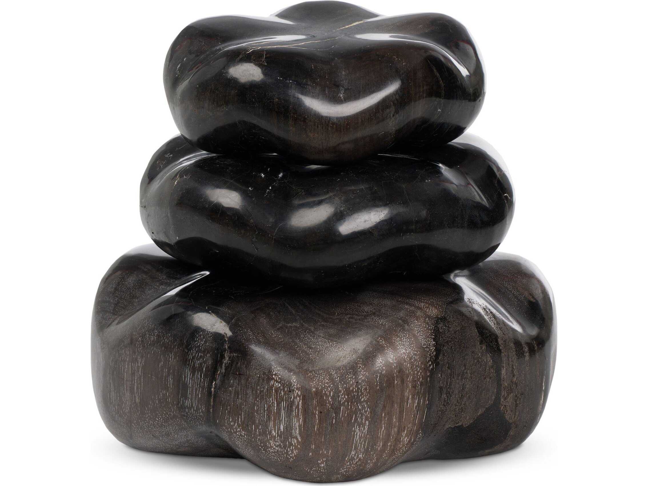 Four Hands Palu  Dark Petrified Wood  Organic Sculpture, Set Of 3