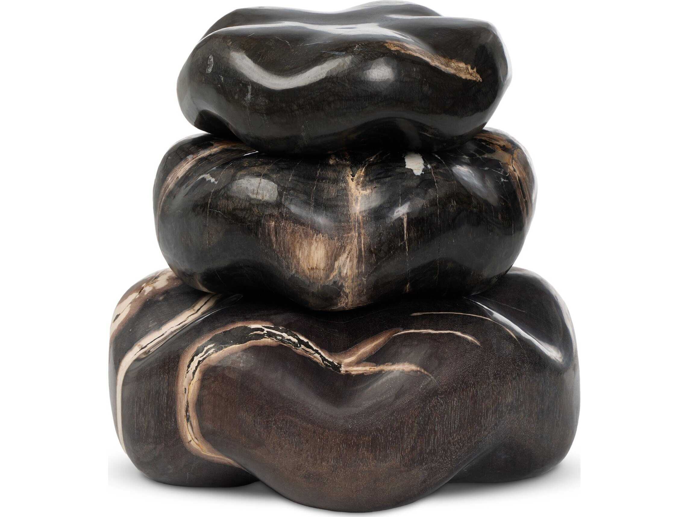 Four Hands Palu  Dark Petrified Wood  Organic Sculpture, Set Of 3