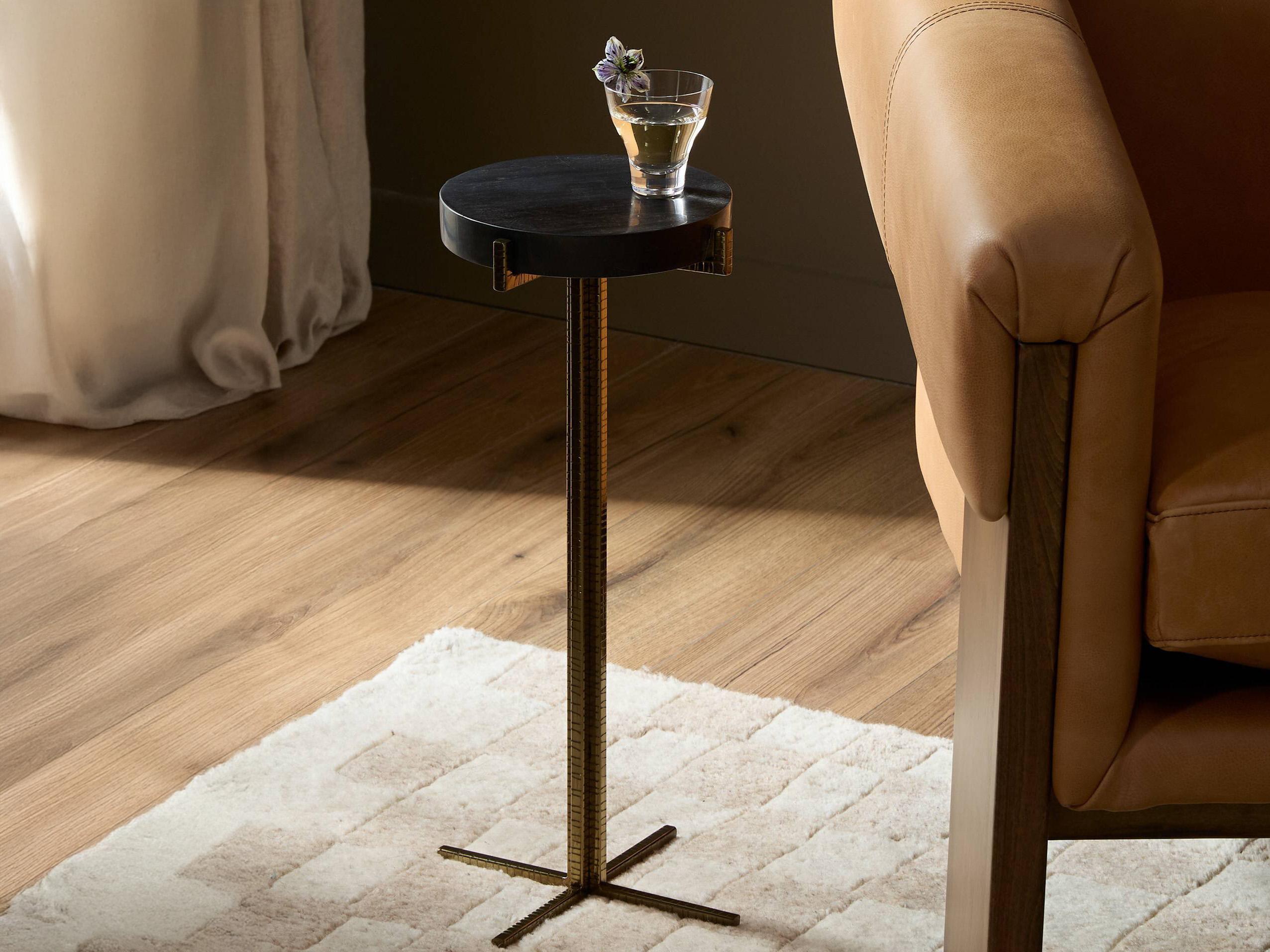 Four Hands Palu Jonty 9" Round Textured Brass Dark Petrified Wood End Table