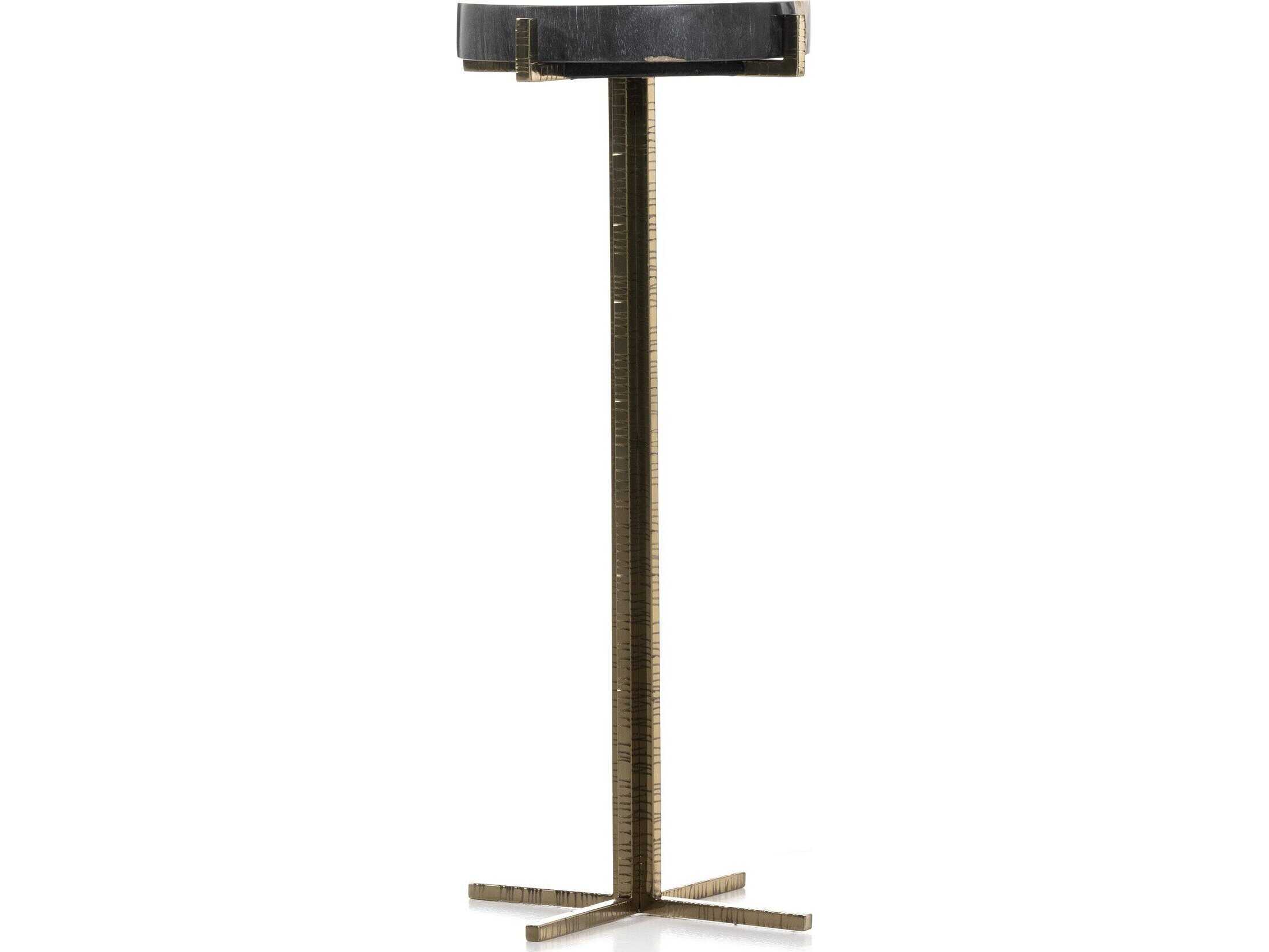 Four Hands Palu Jonty 9" Round Textured Brass Dark Petrified Wood End Table