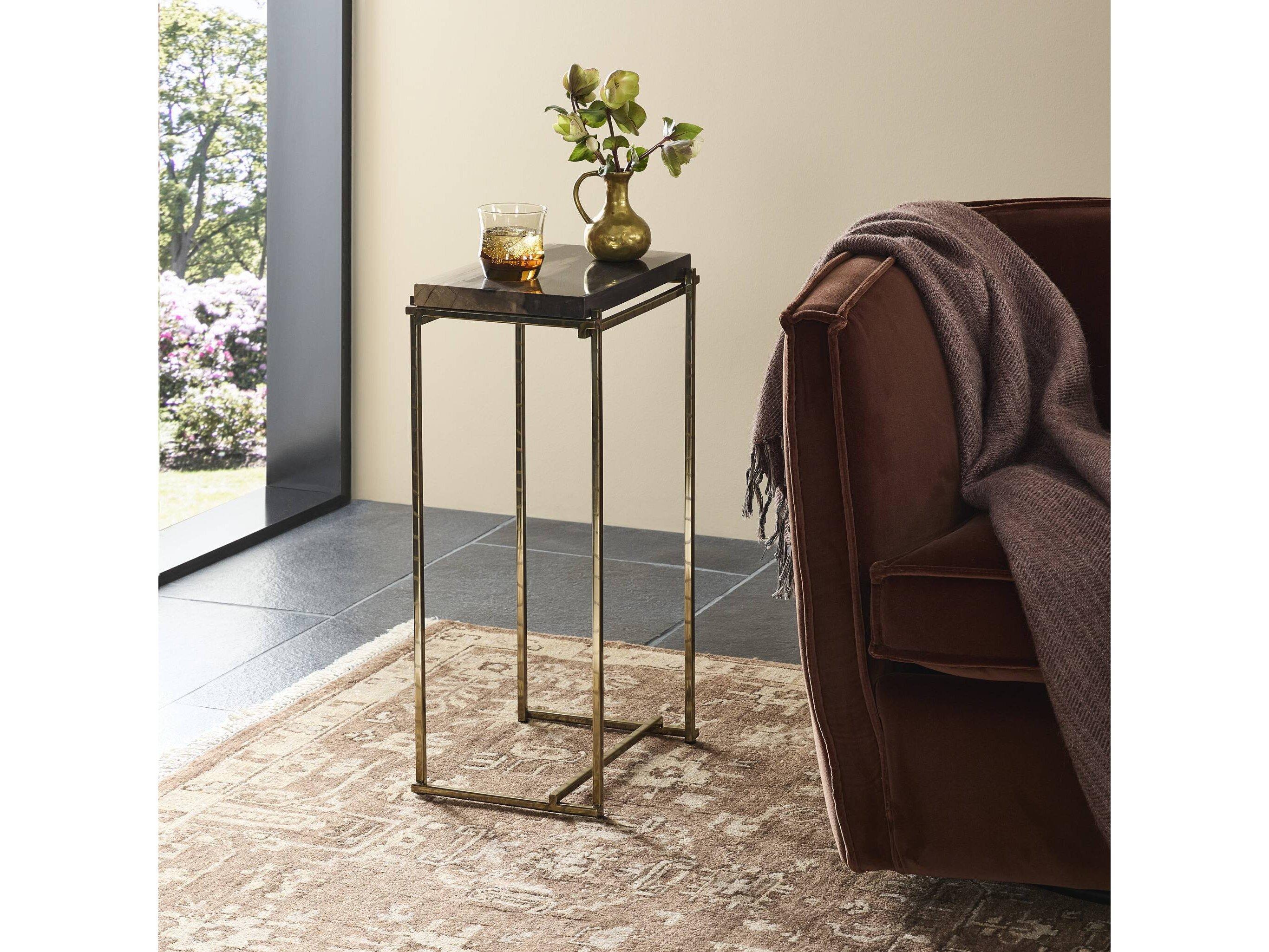 Four Hands Palu Tig Rectangular Textured Brass Dark Petrified Wood End Table