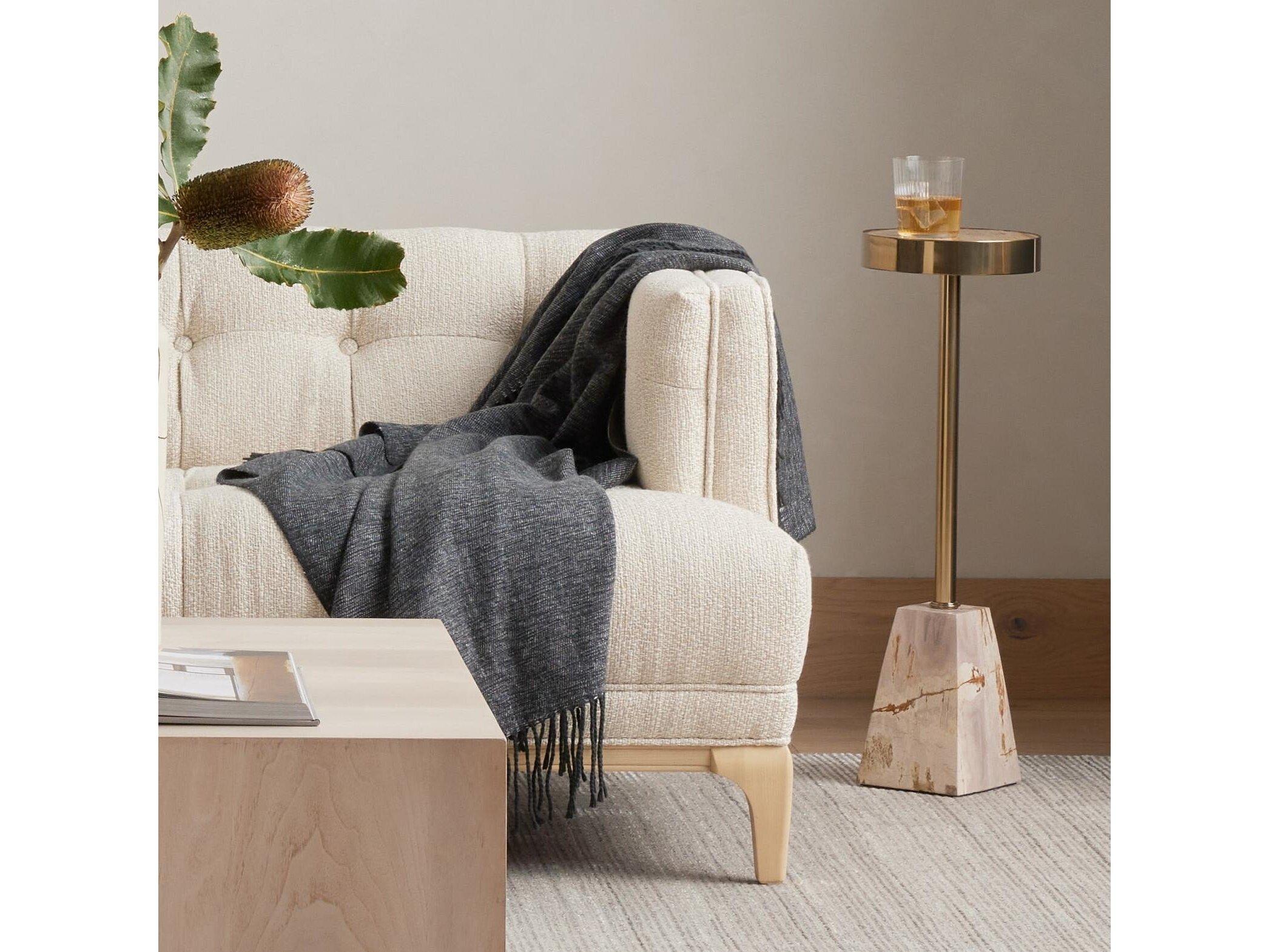 Four Hands Palu Galen 8" Round Dark Petrified Wood Shiny Brass End Table