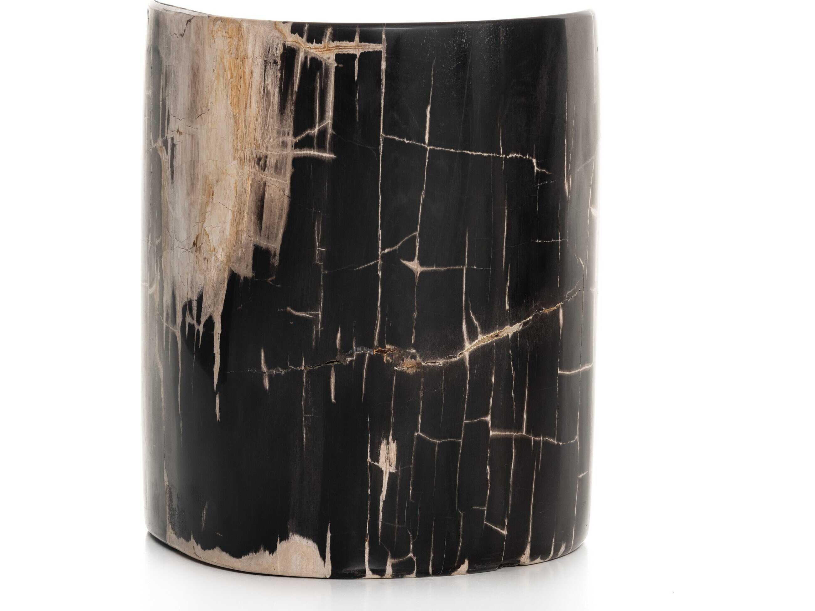 Four Hands Palu Kos Round Dark Petrified Wood End Table