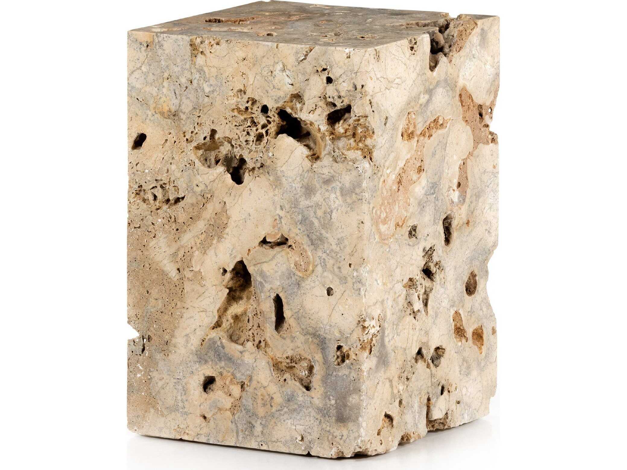 Four Hands Palu Faydon Square Stone Romano Fosse Travertine End Table