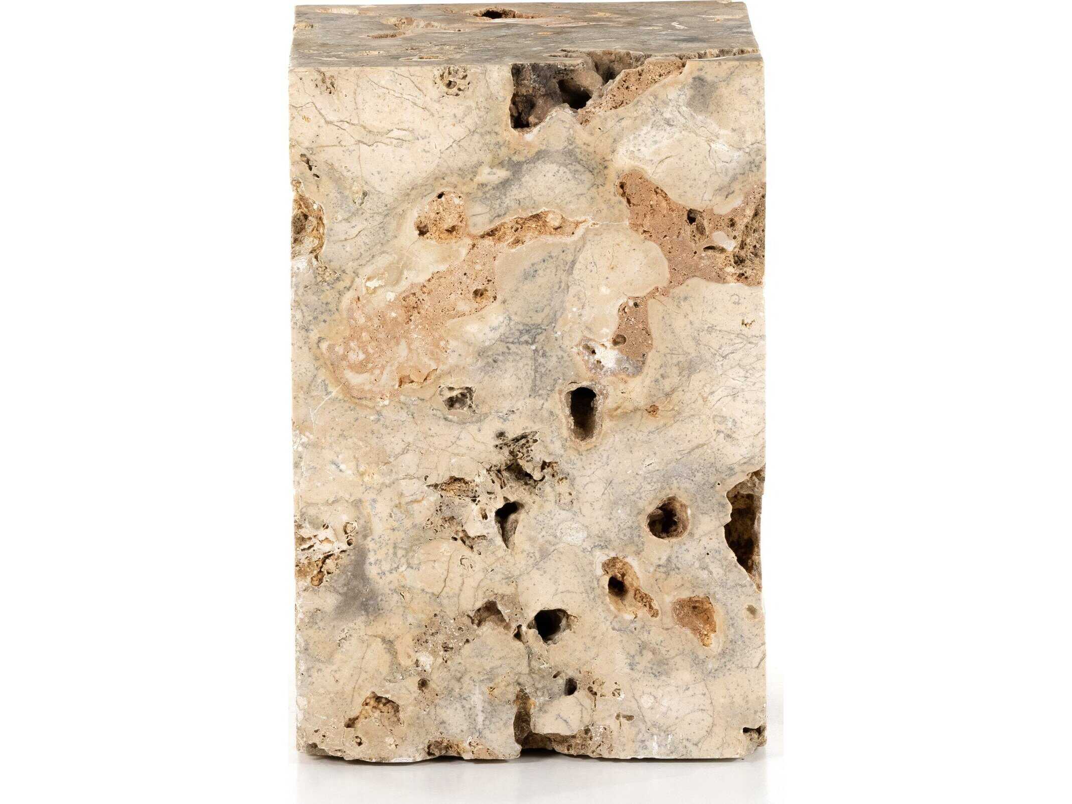 Four Hands Palu Faydon Square Stone Romano Fosse Travertine End Table