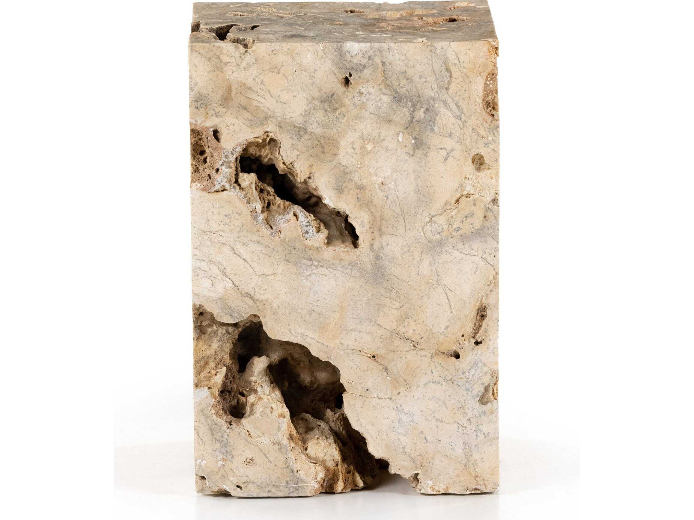 Four Hands Palu Faydon Square Stone Romano Fosse Travertine End Table