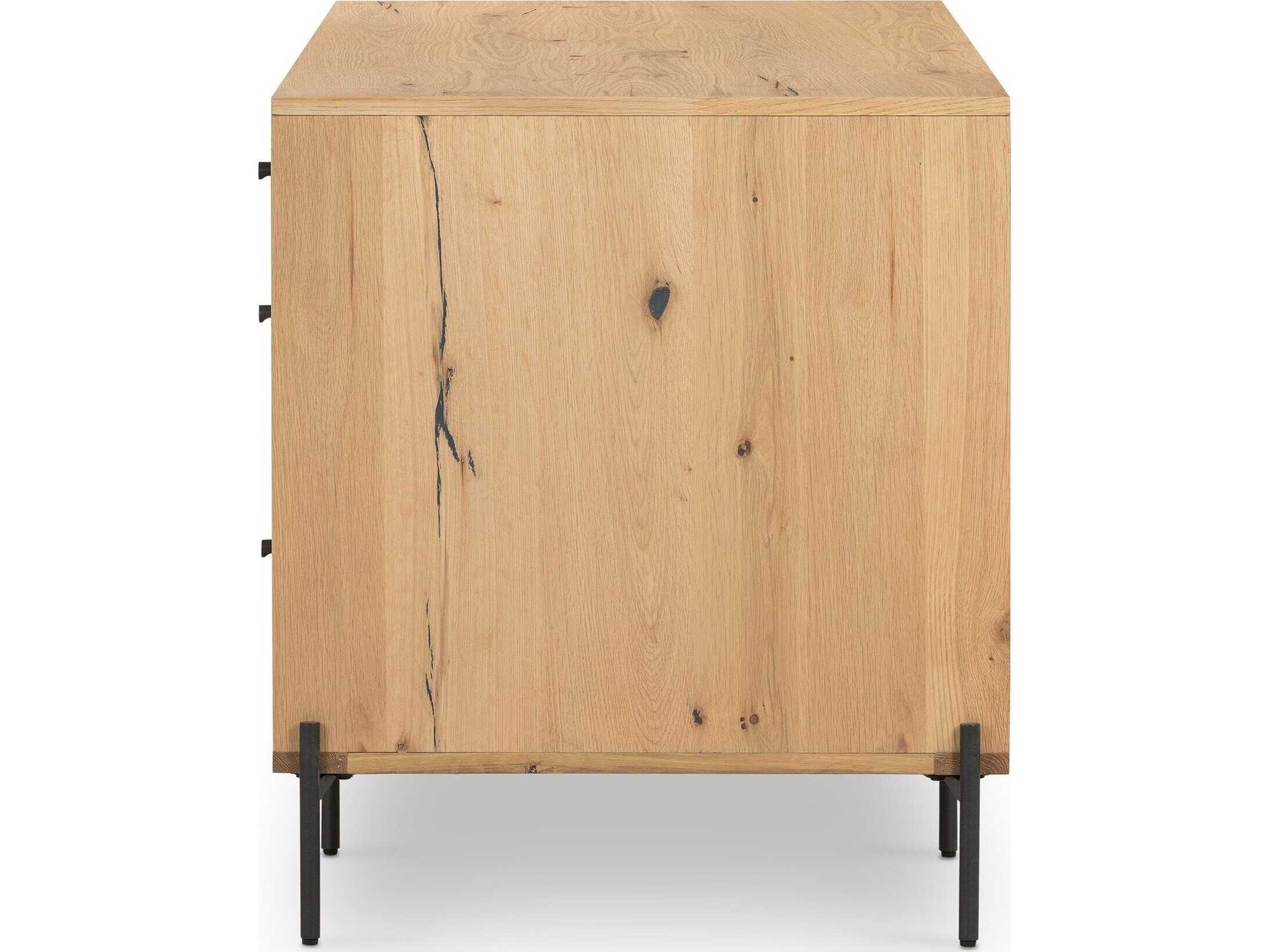 Four Hands Haiden Eaton Light Oak Resin Dark Gunmetal Brown Wood Executive Desk