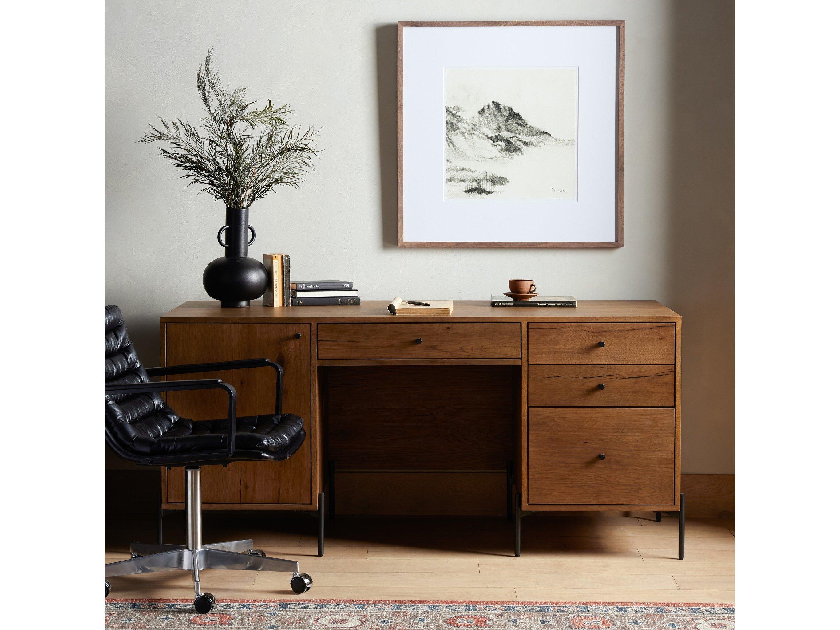 Four Hands Haiden Eaton Amber Oak Resin Oak Wood Executive Desk
