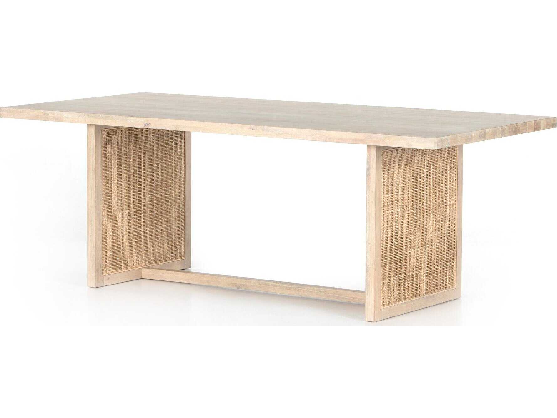 Four Hands Patten Clarita Rectangular Wood White Wash Mango Natural Cane Dining Table