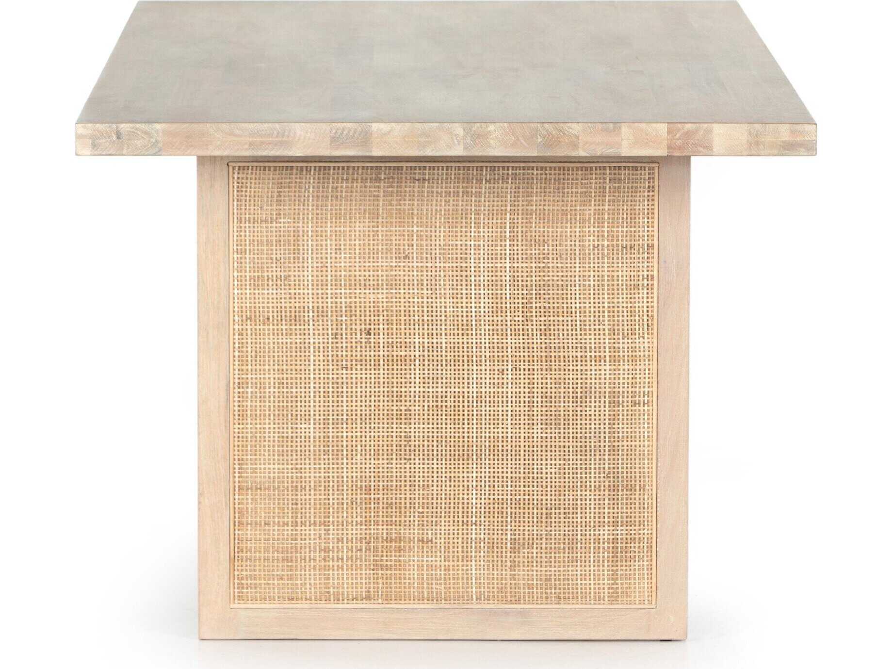 Four Hands Patten Clarita Rectangular Wood White Wash Mango Natural Cane Dining Table