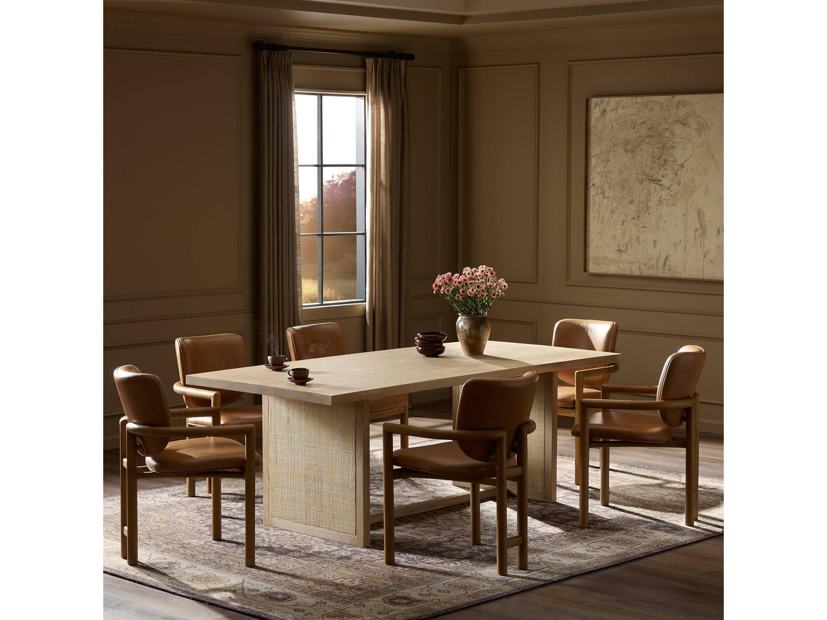 Four Hands Patten Clarita Rectangular Wood White Wash Mango Natural Cane Dining Table