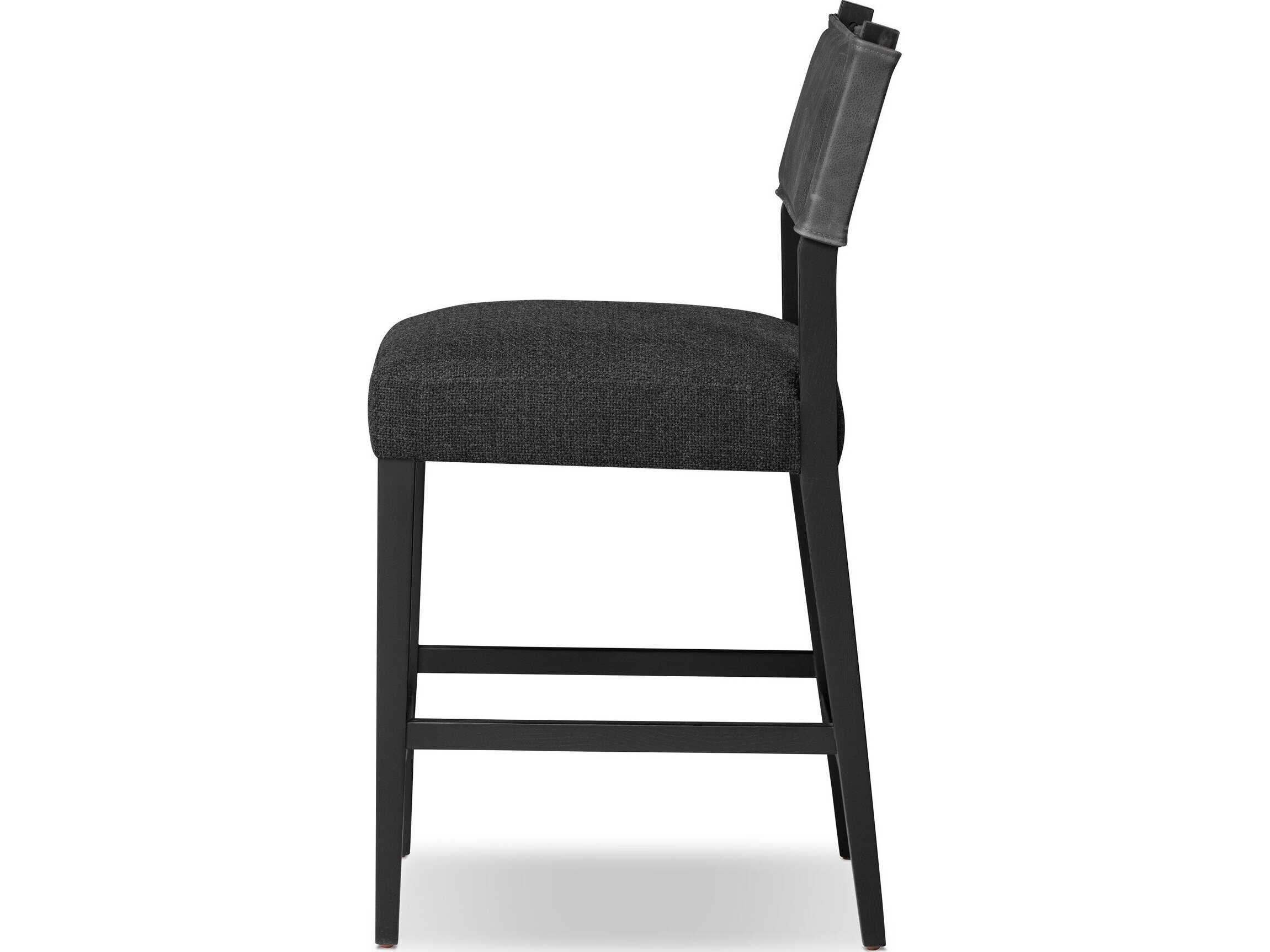 Four Hands Berman Ferris Gibson Black Leather Ash Wood Counter Stool