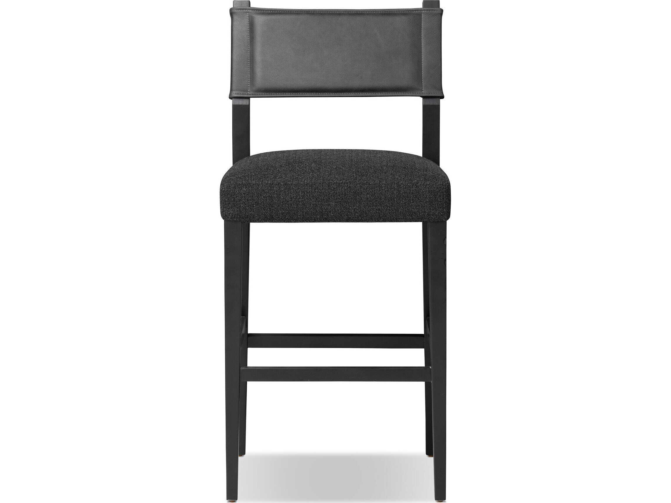 Four Hands Berman Ferris Gibson Black Leather Ash Wood Counter Stool