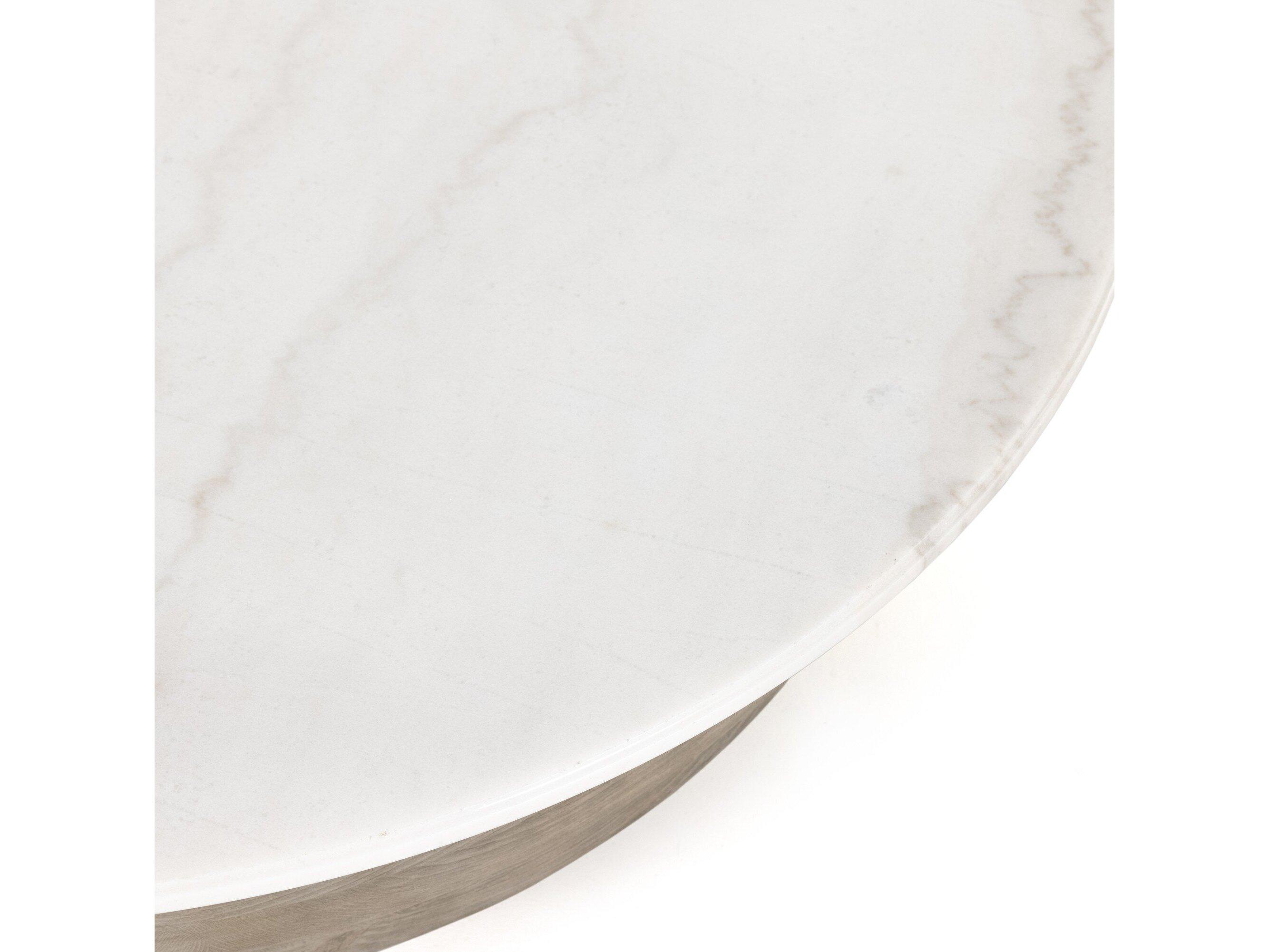 Four Hands Hughes Caldwell Round Weathered Blonde Pine White Marble Coffee Table