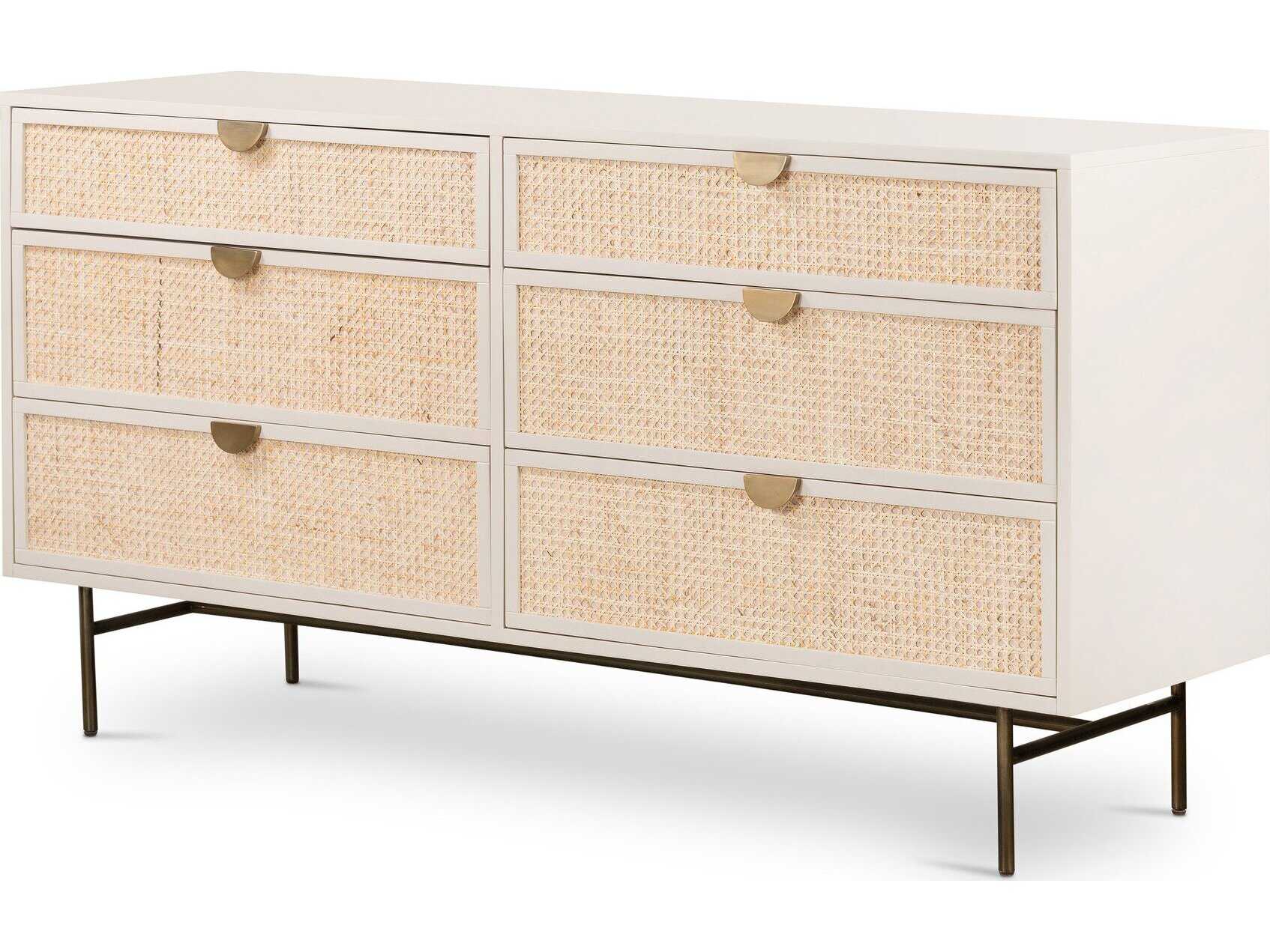 Four Hands Belfast Luella 6-Drawers Beige Hardwood Double Dresser