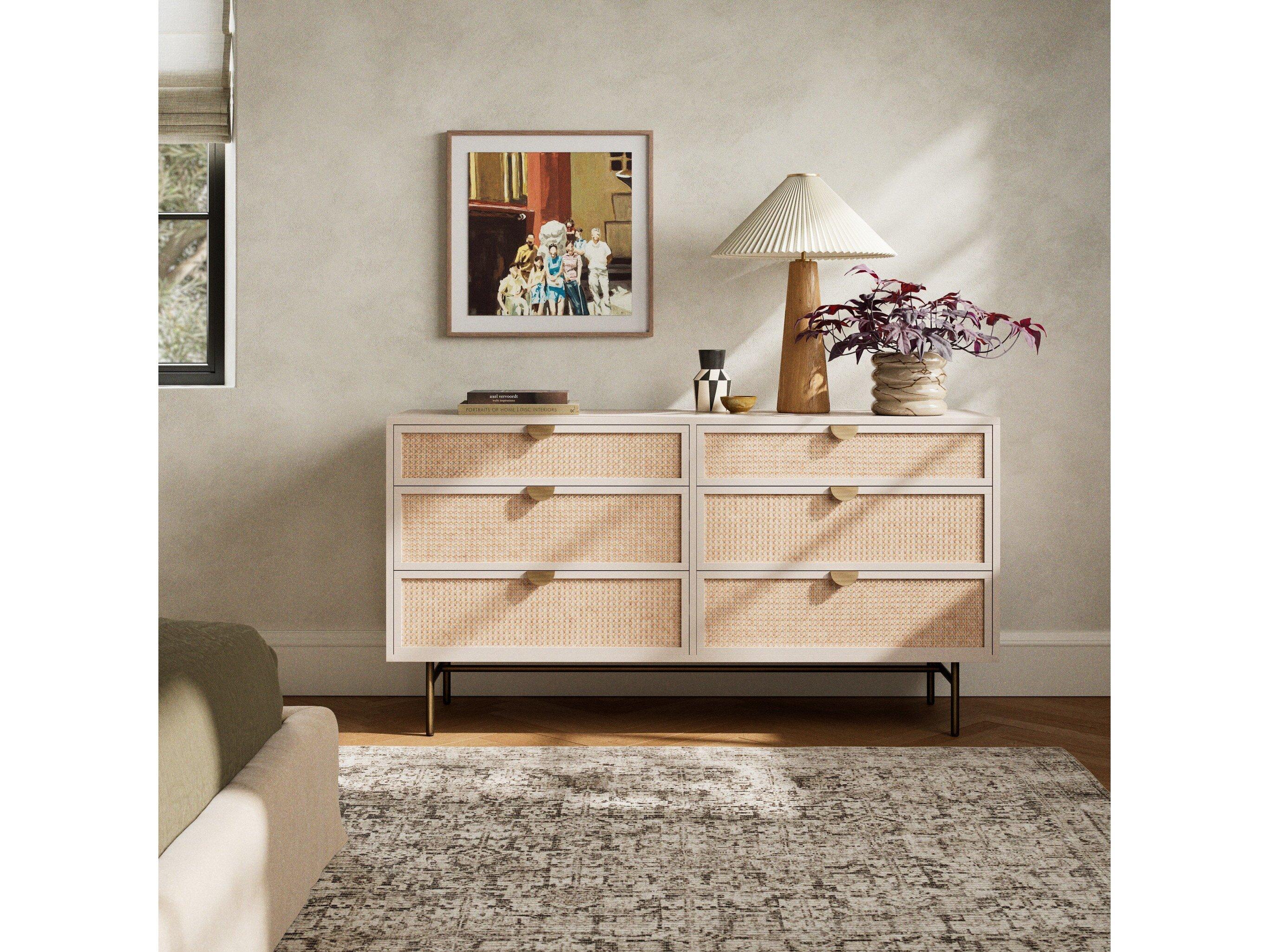 Four Hands Belfast Luella 6-Drawers Beige Hardwood Double Dresser