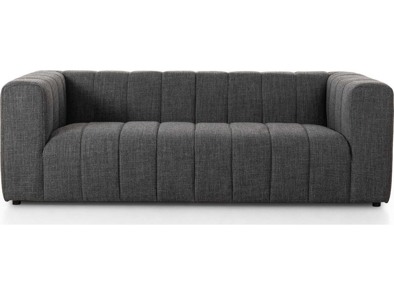 Four Hands Grayson Langham Saxon Charcoal Upholstered Channeled Sofa