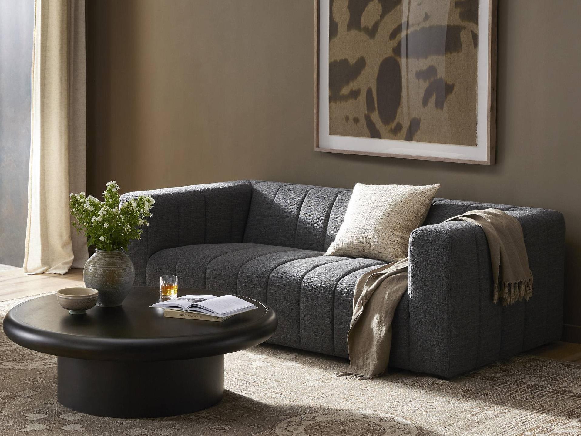 Four Hands Grayson Langham Saxon Charcoal Upholstered Channeled Sofa