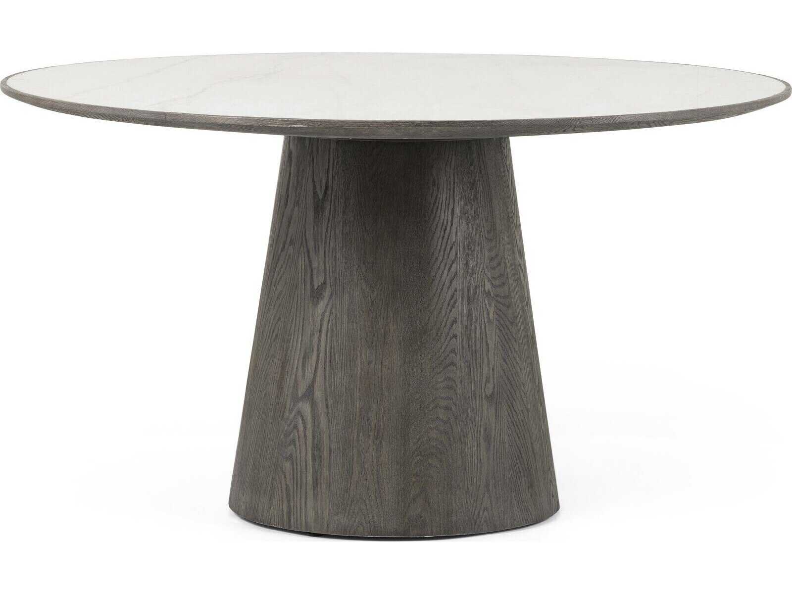 Four Hands Hughes Skye Round Weathered Dark Oak White Marble Dining Table