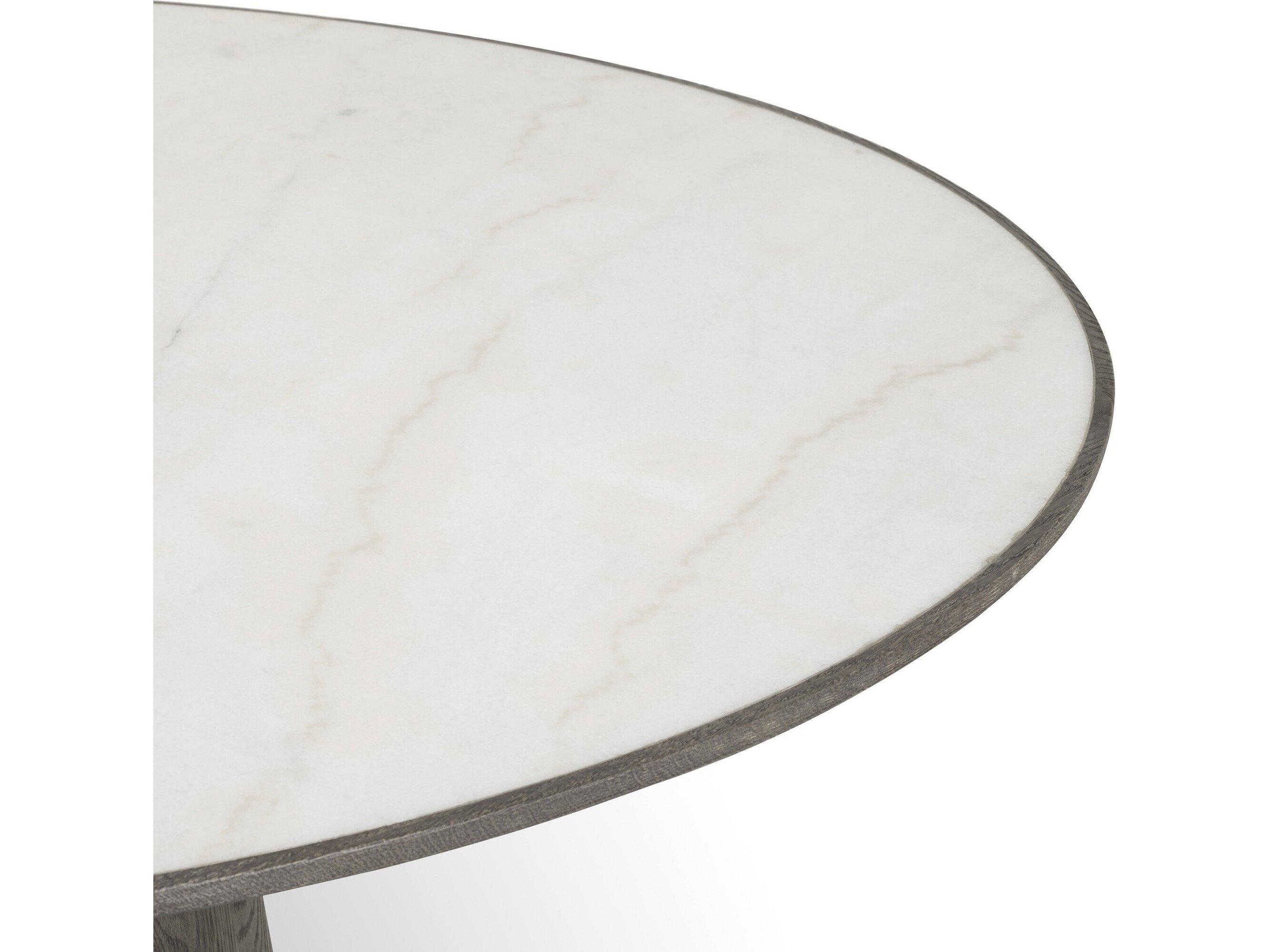 Four Hands Hughes Skye Round Weathered Dark Oak White Marble Dining Table