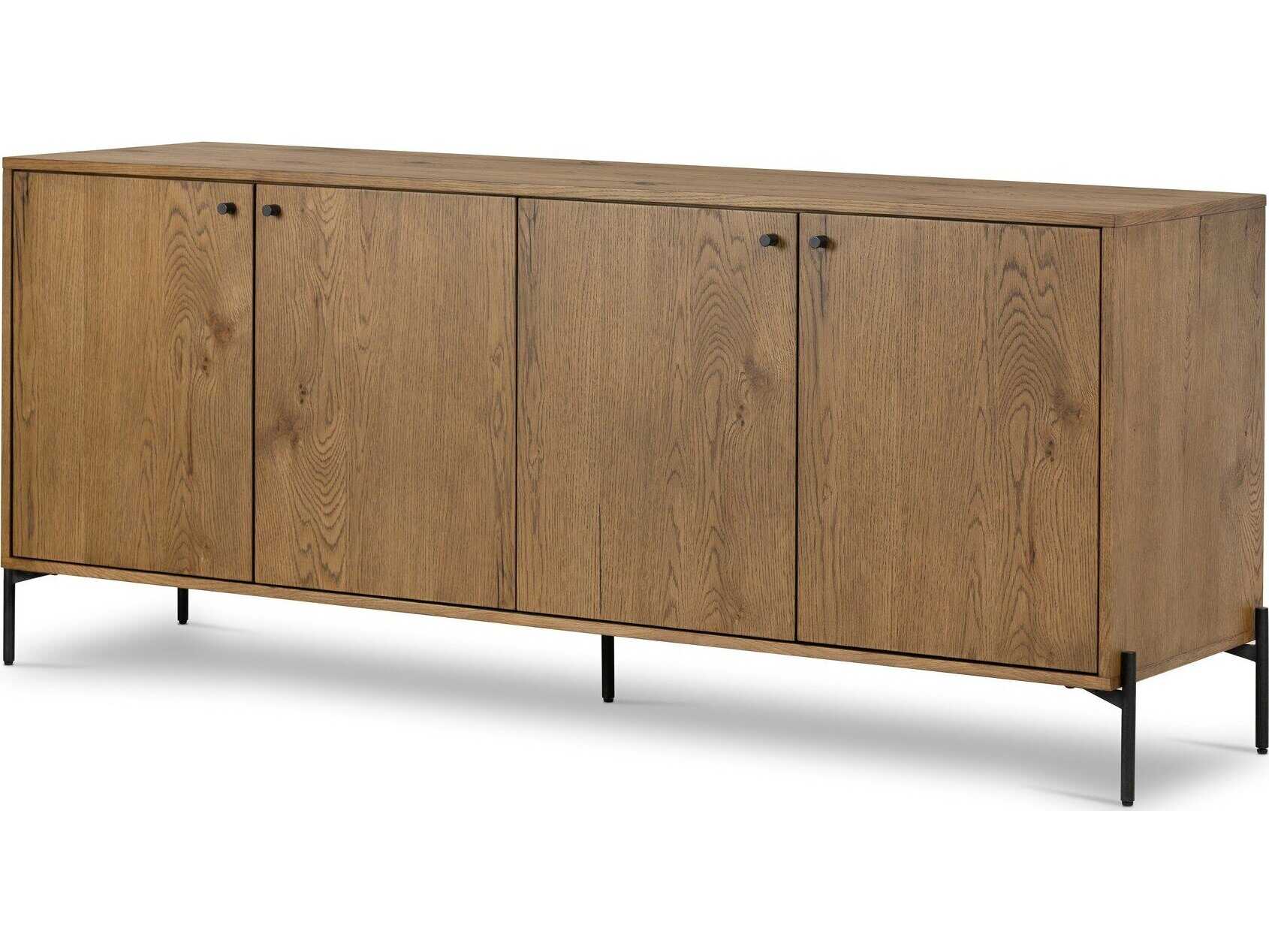 Four Hands Haiden 75" Oak Wood Amber Resin Dark Gunmetal Sideboard