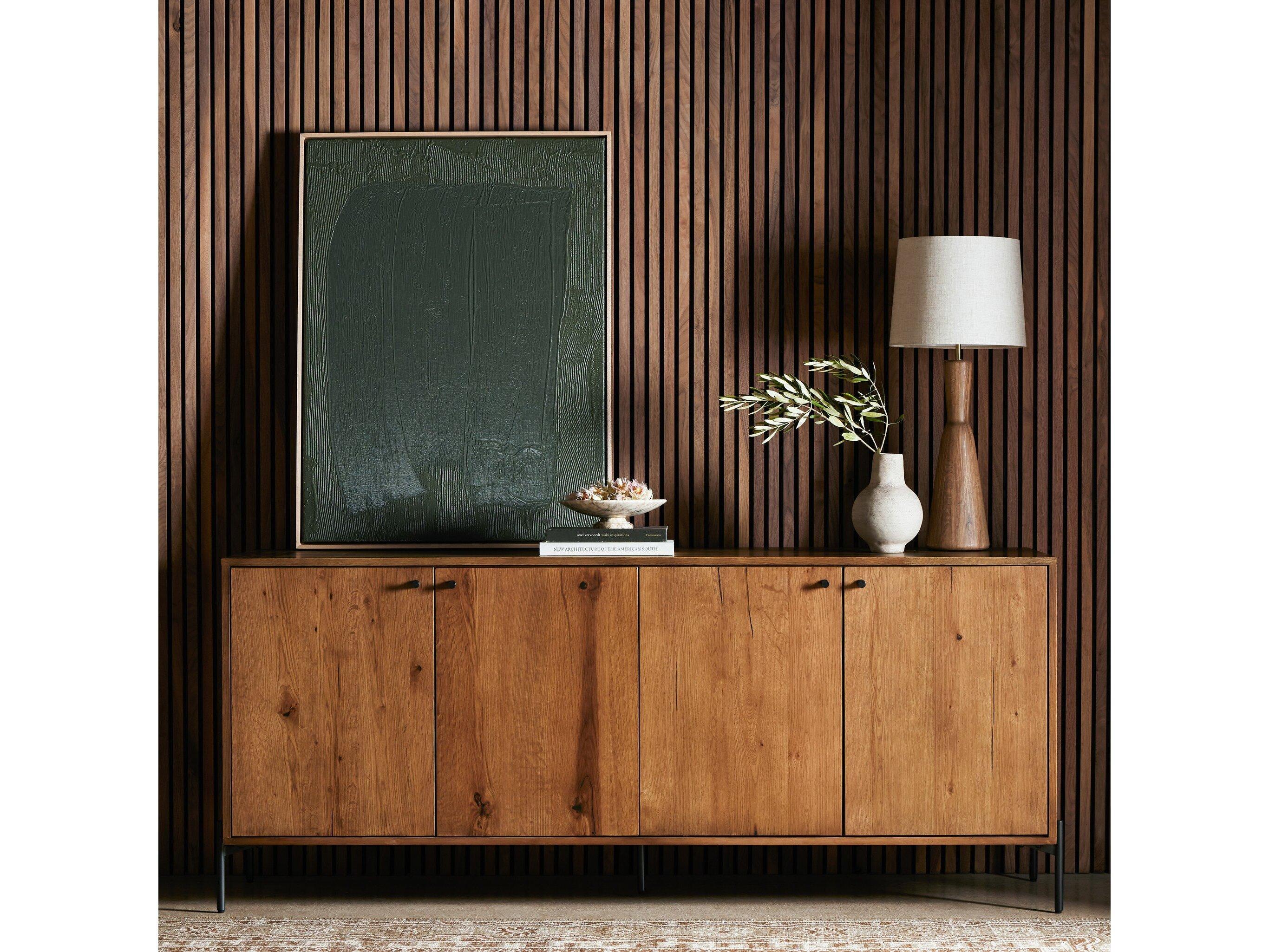 Four Hands Haiden 75" Oak Wood Amber Resin Dark Gunmetal Sideboard