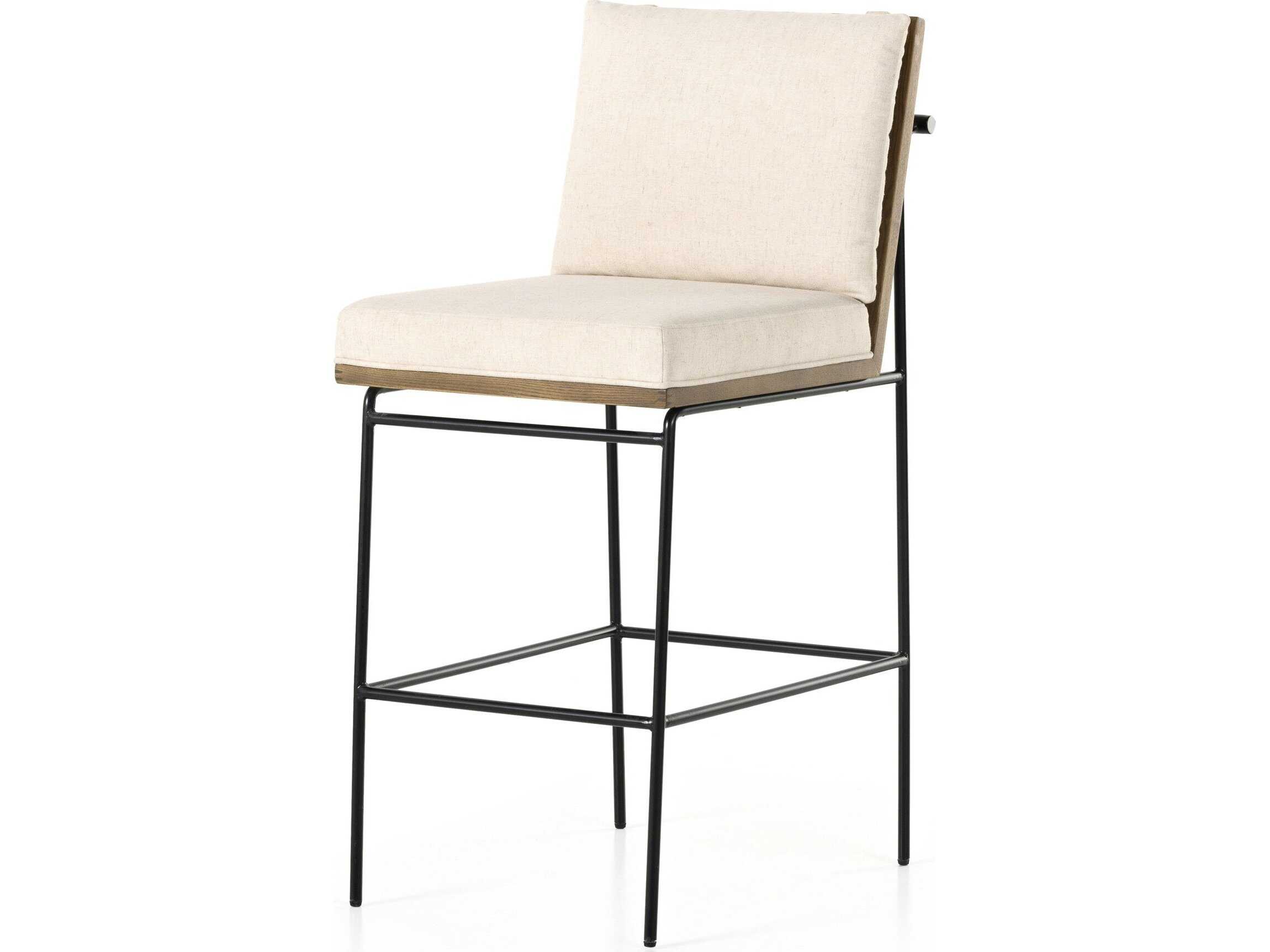 Four Hands Westgate Crete Savile Flax Upholstered Oak Wood Bar Stool