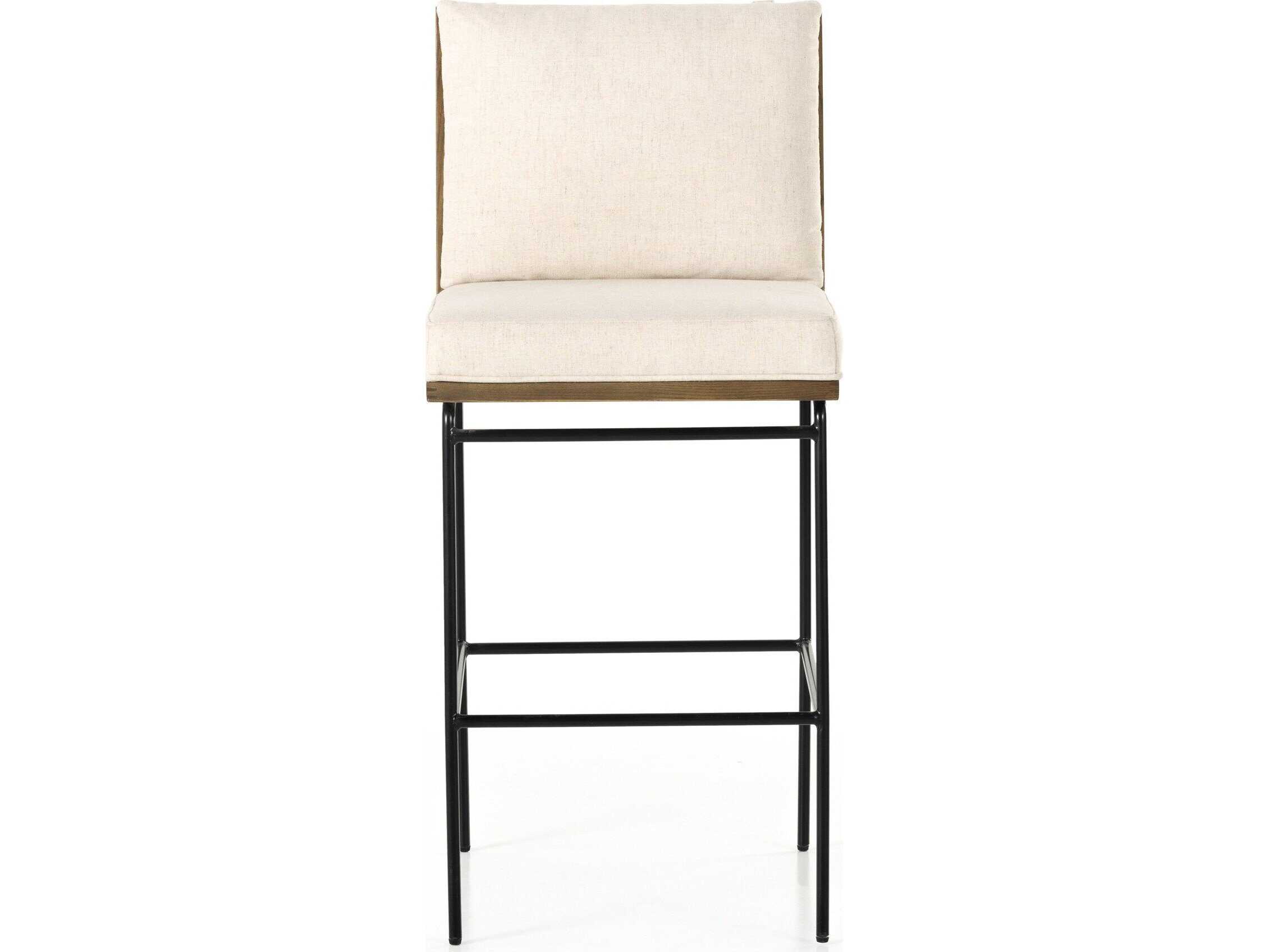 Four Hands Westgate Crete Savile Flax Upholstered Oak Wood Bar Stool