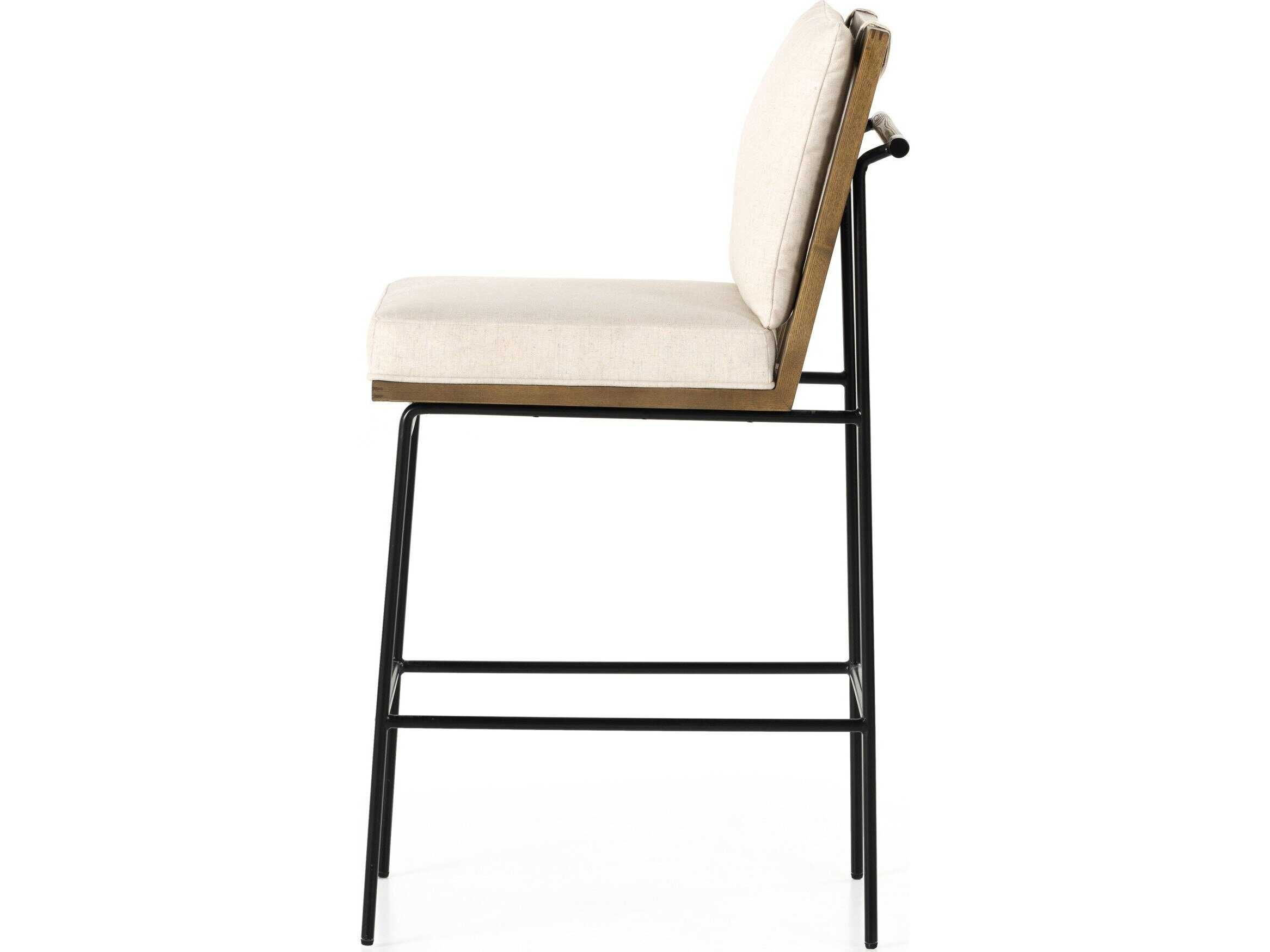 Four Hands Westgate Crete Savile Flax Upholstered Oak Wood Bar Stool