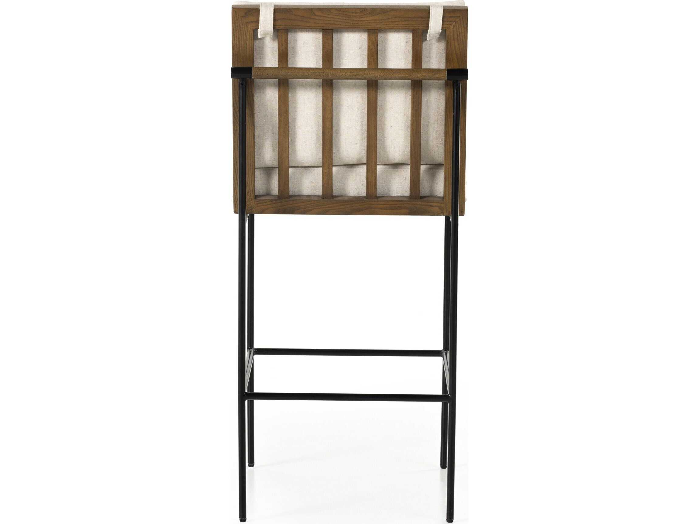 Four Hands Westgate Crete Savile Flax Upholstered Oak Wood Bar Stool