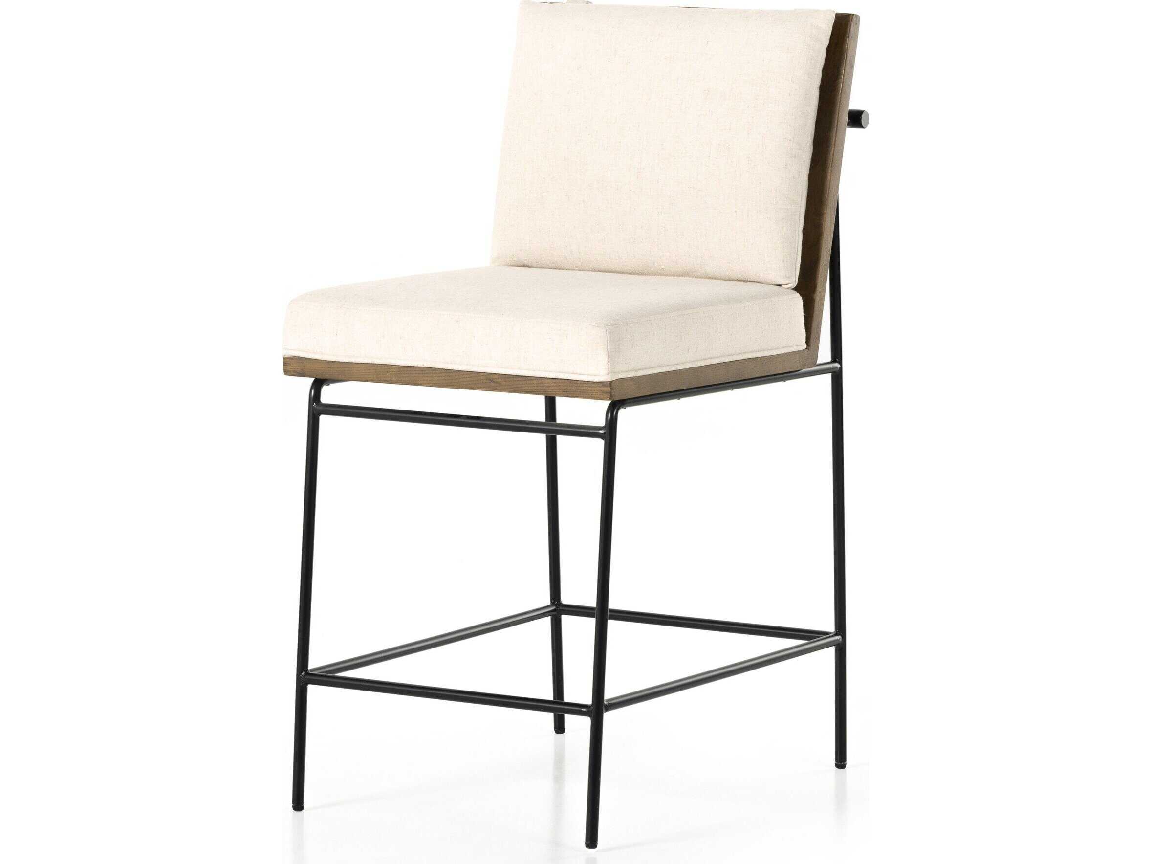 Four Hands Westgate Crete Upholstered Oak Wood Amber Midnight Iron Savile Flax Counter Stool