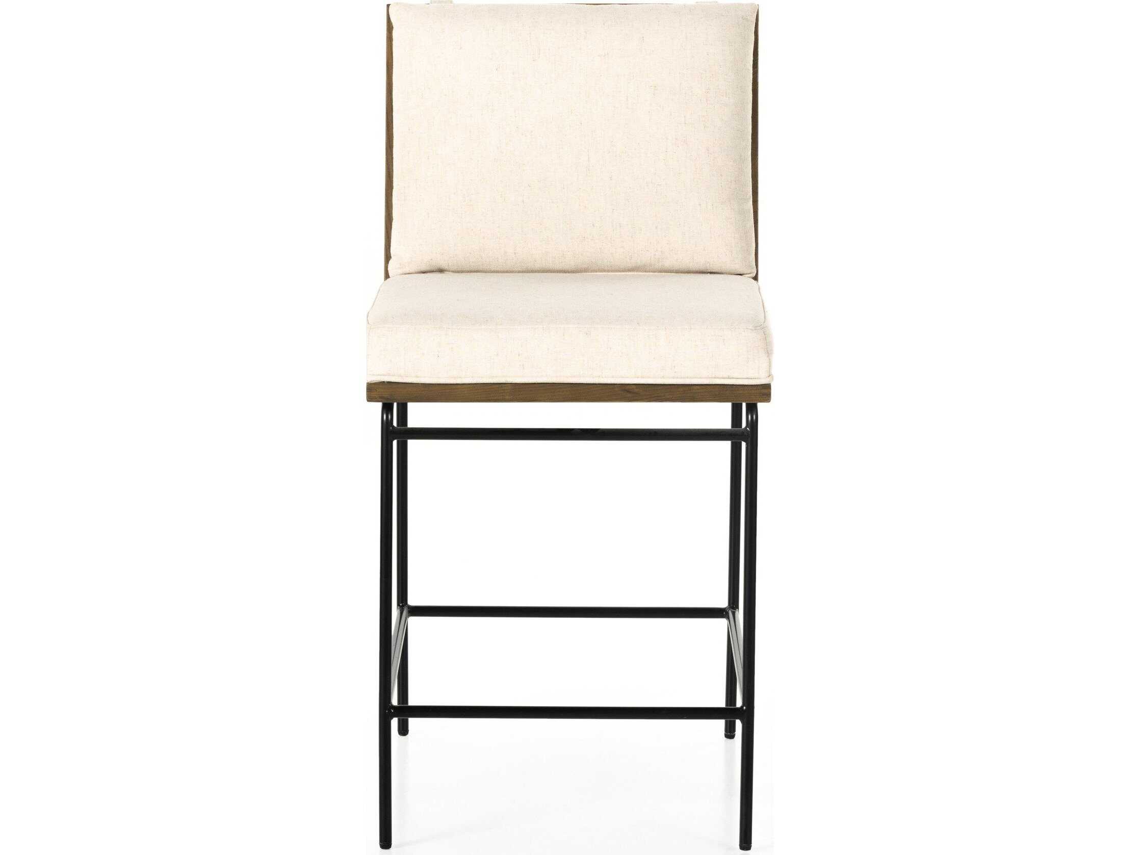 Four Hands Westgate Crete Upholstered Oak Wood Amber Midnight Iron Savile Flax Counter Stool